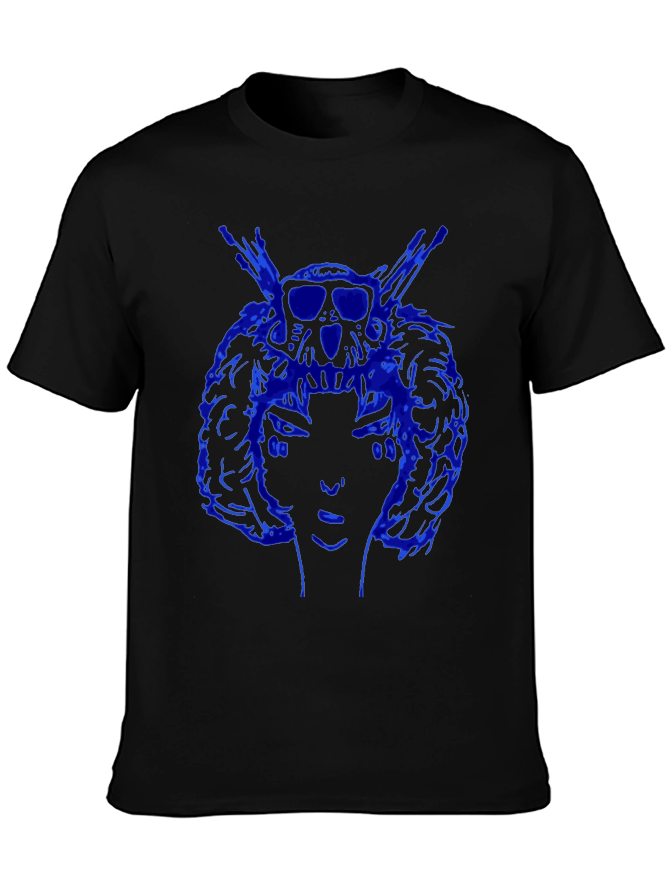 Blue Graphic Print Black Tee