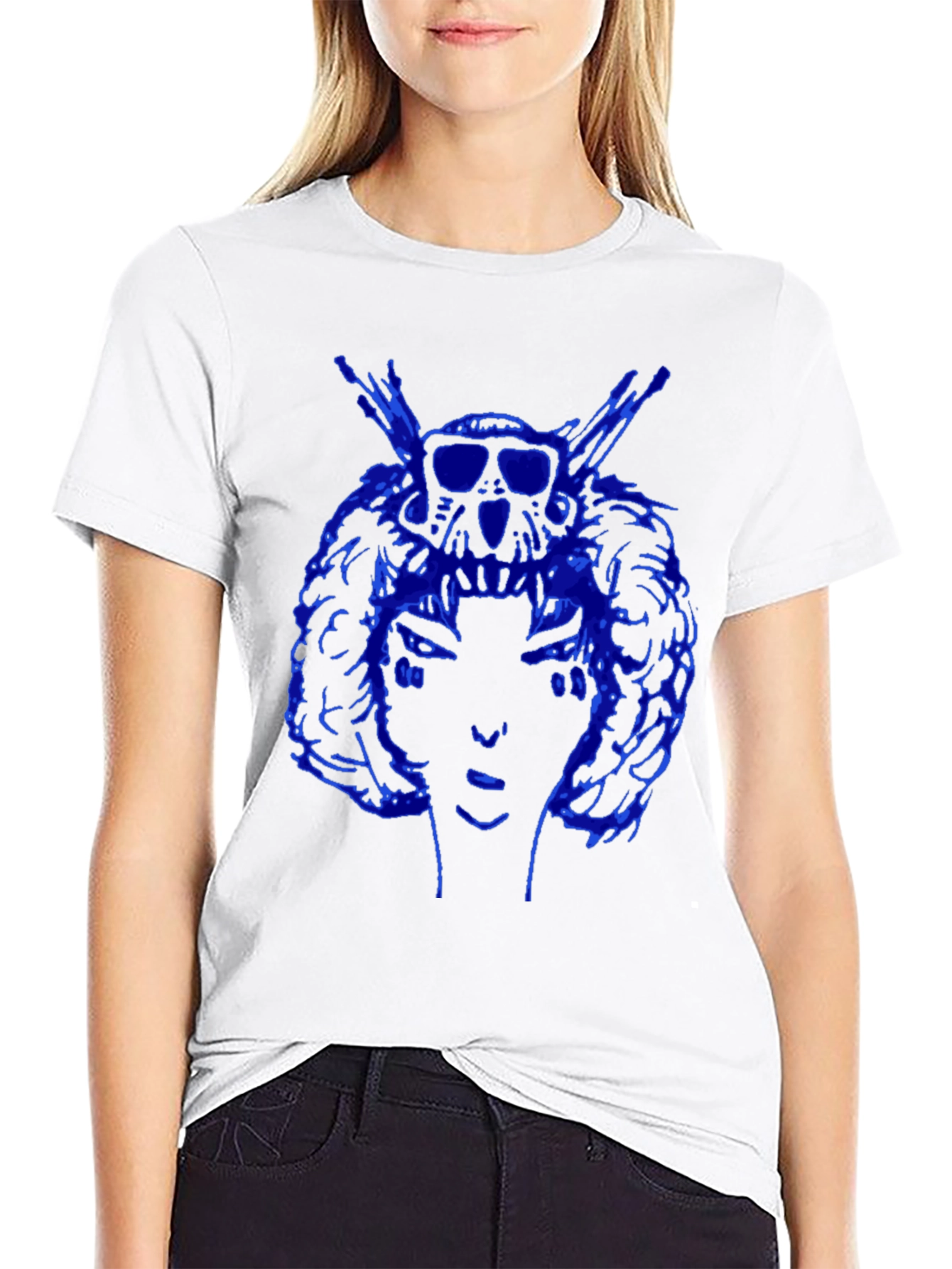 Blue Graphic Print Black Tee