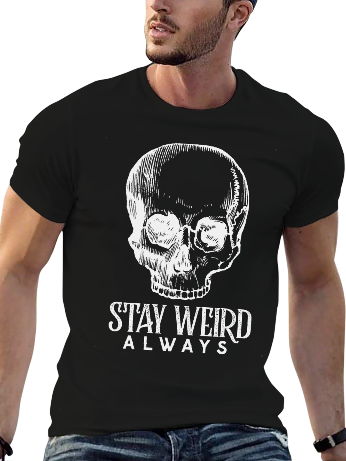 Stay Weird T-Shirt: Skull Design Comfy Cotton Blend