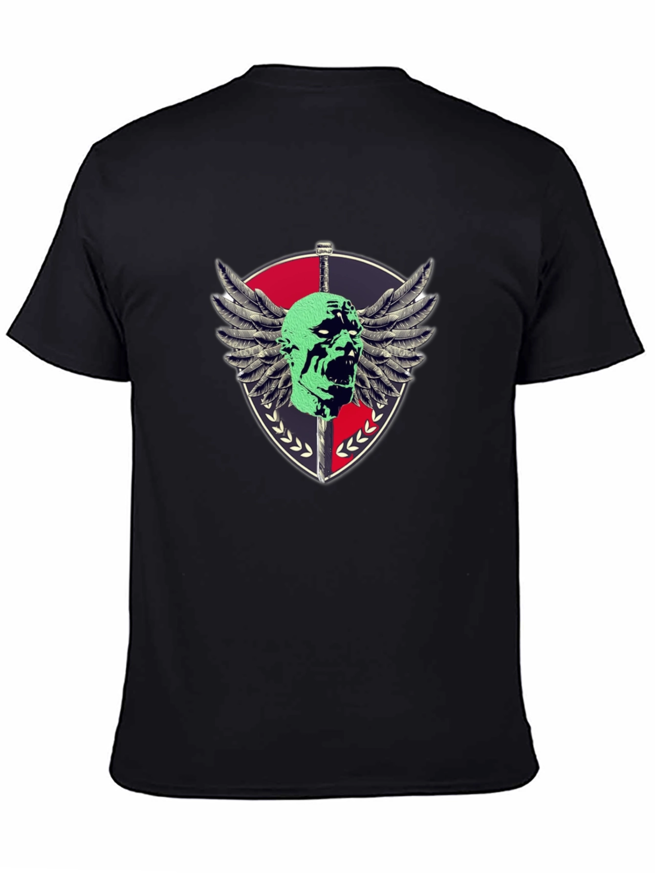 Edgy Shield & Skull Graphic Black T-Shirt