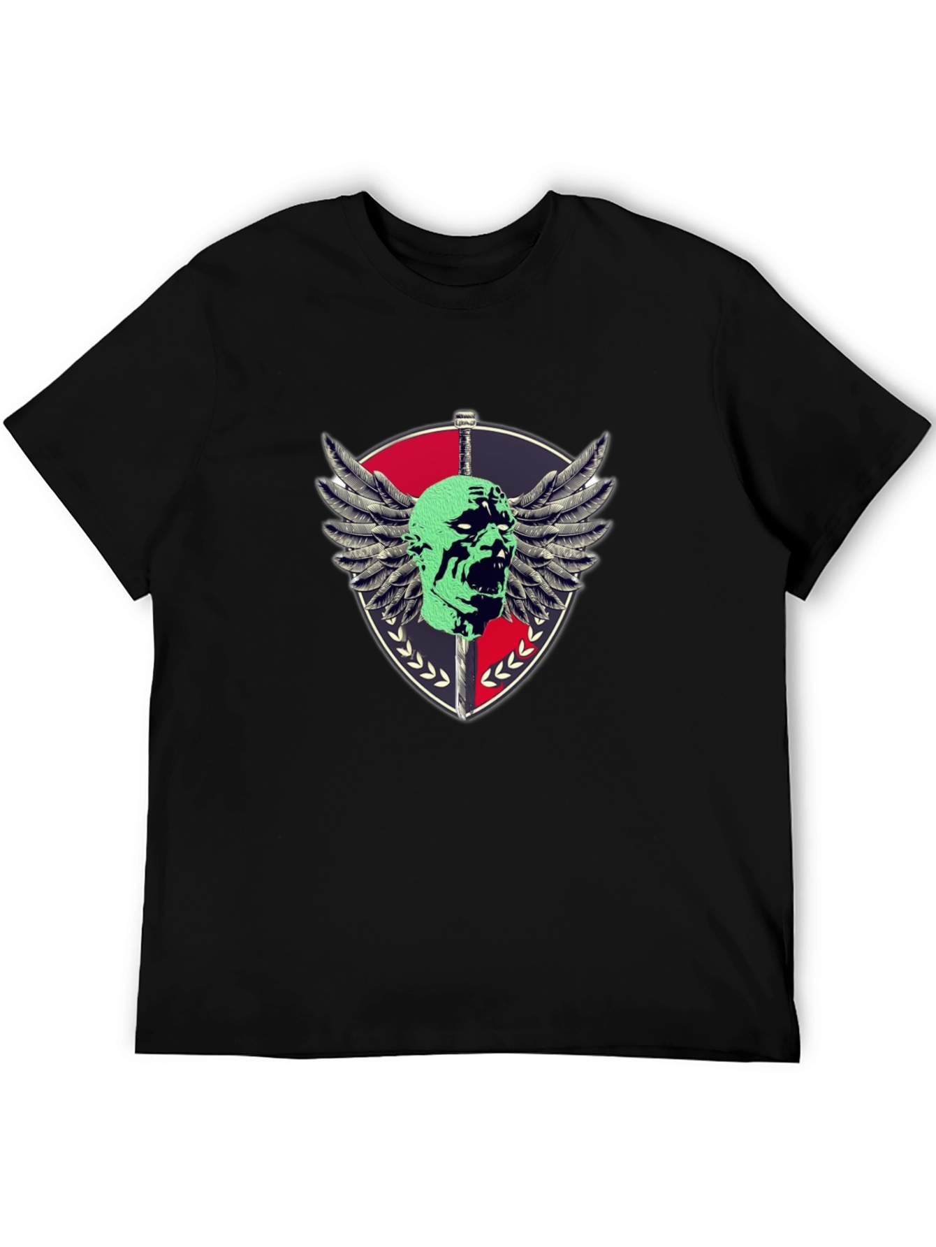 Edgy Shield & Skull Graphic Black T-Shirt