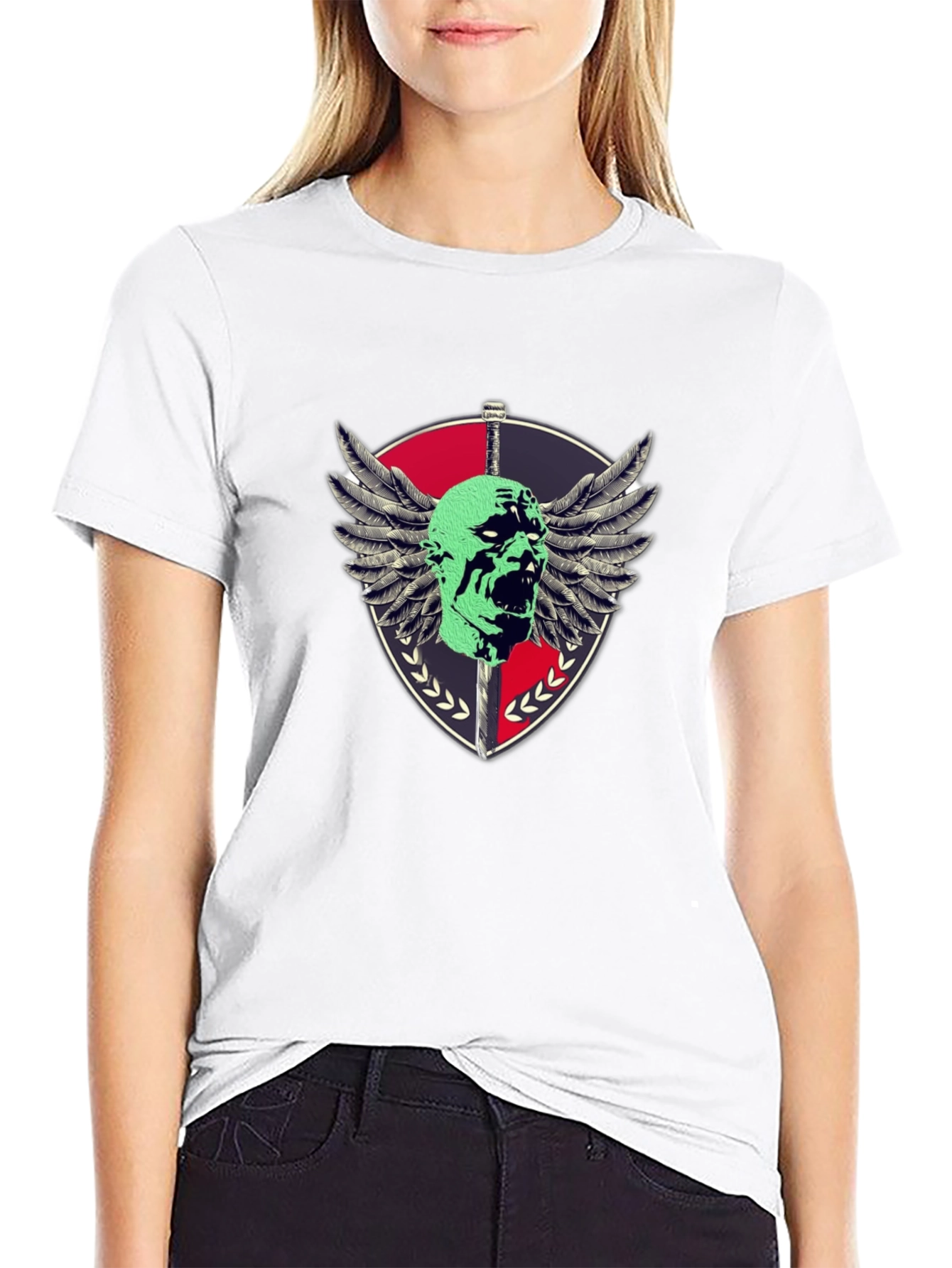 Edgy Shield & Skull Graphic Black T-Shirt