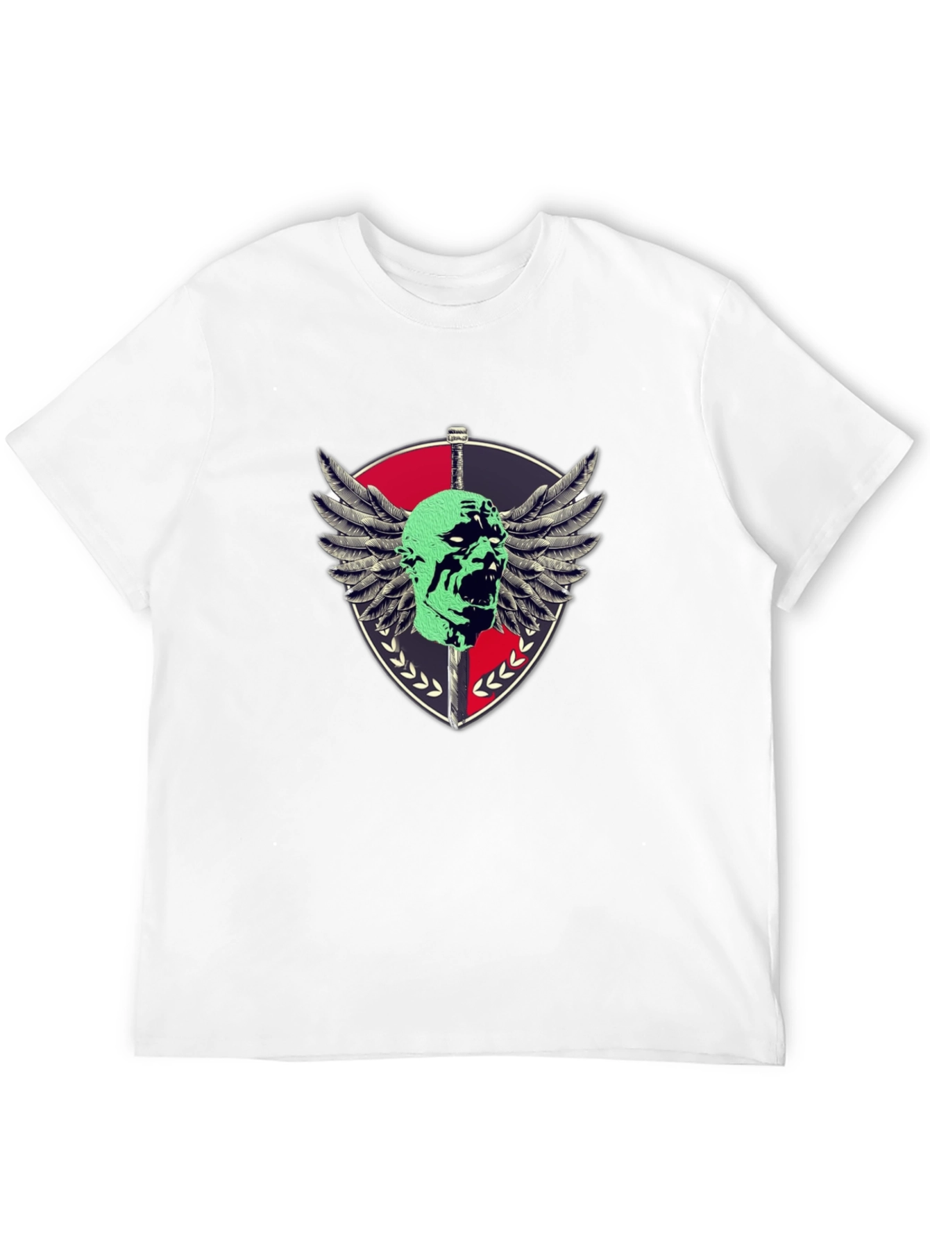 Edgy Shield & Skull Graphic Black T-Shirt