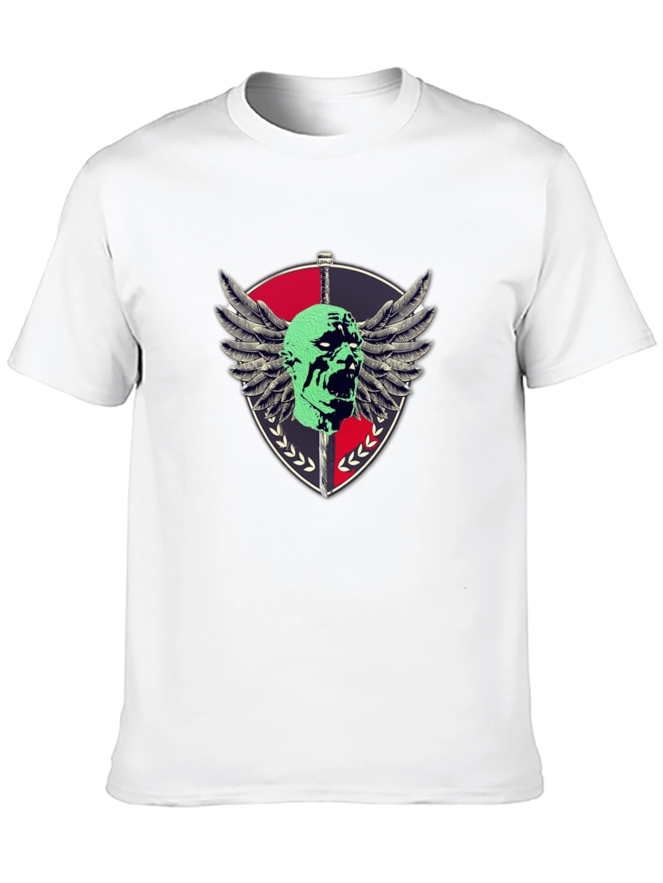 Edgy Shield & Skull Graphic Black T-Shirt