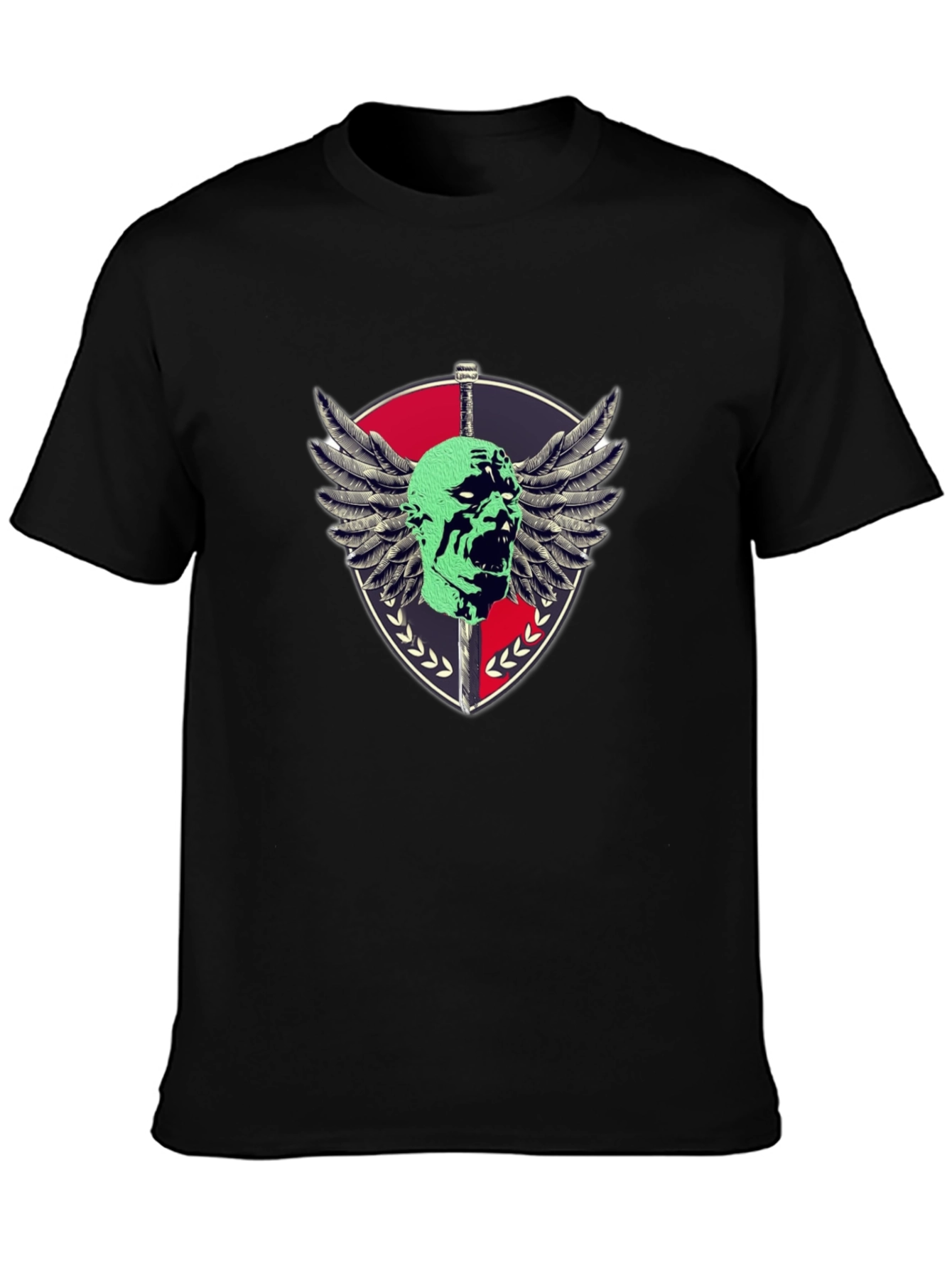 Edgy Shield & Skull Graphic Black T-Shirt