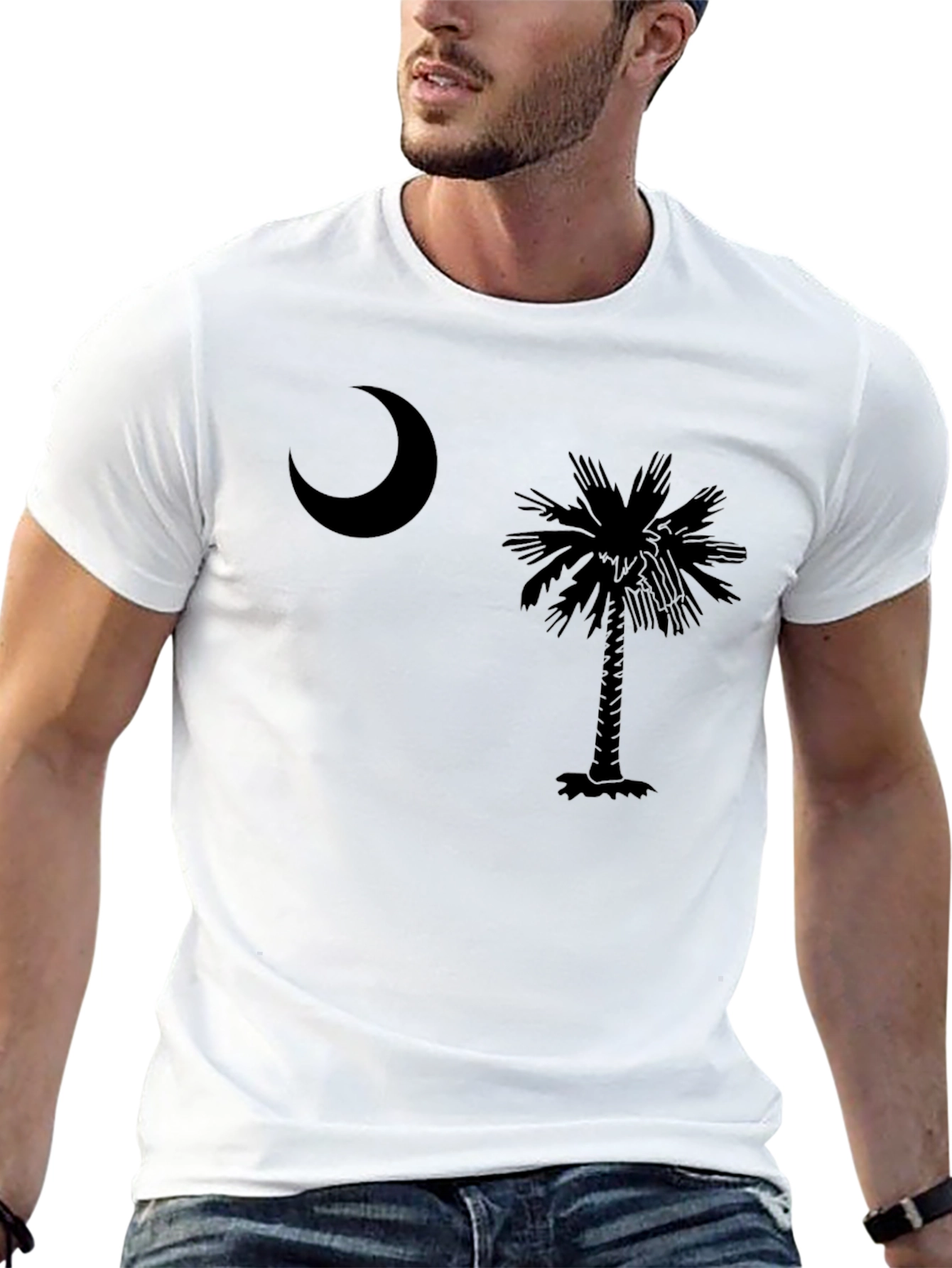 Mens Black Palmetto Tree & Moon Graphic Tee