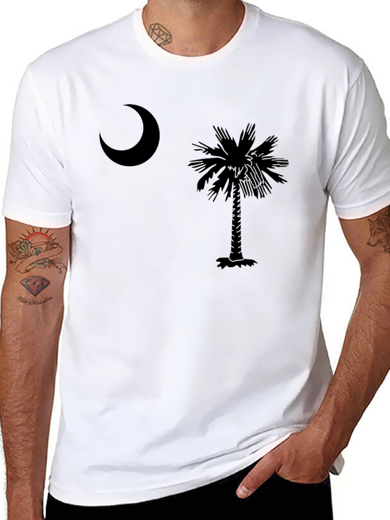 Mens Black Palmetto Tree & Moon Graphic Tee