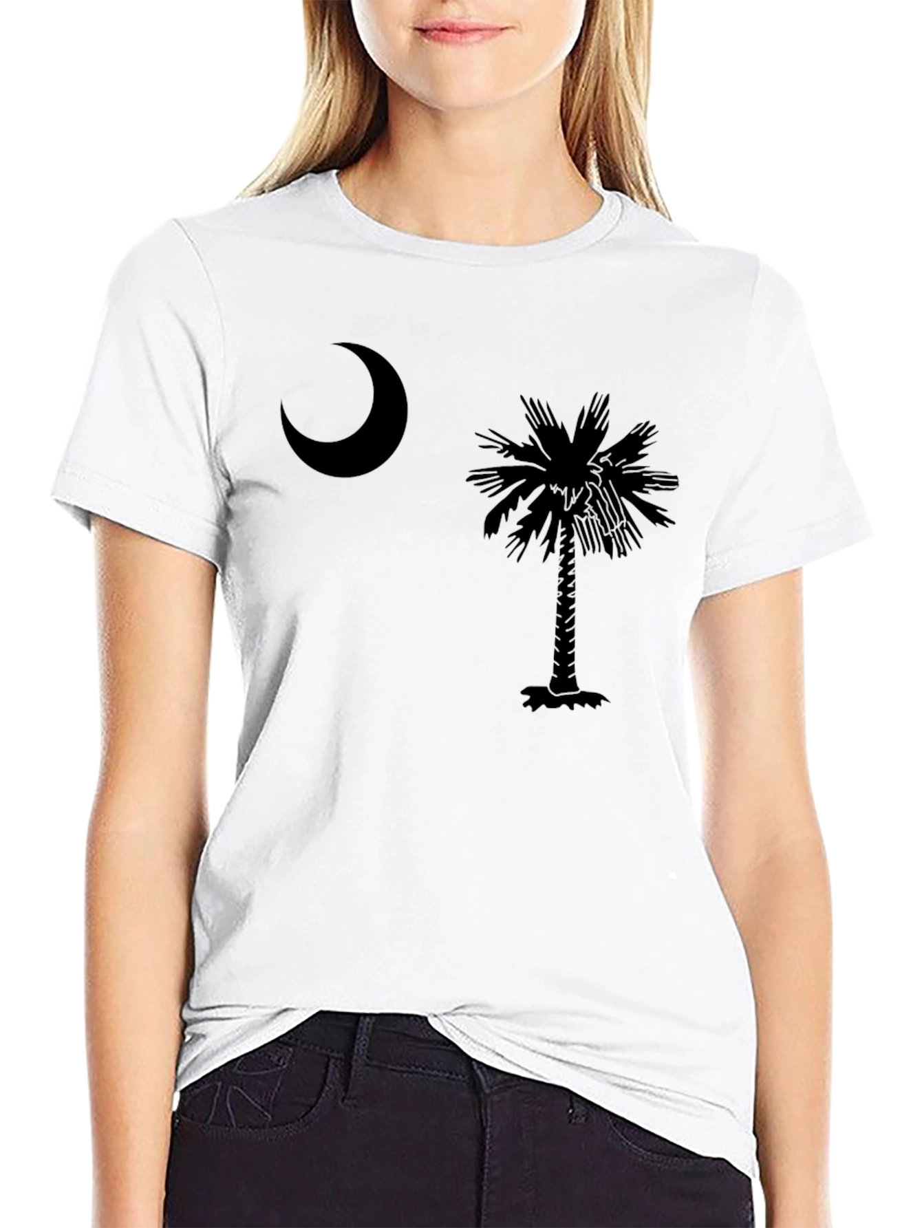 Mens Black Palmetto Tree & Moon Graphic Tee
