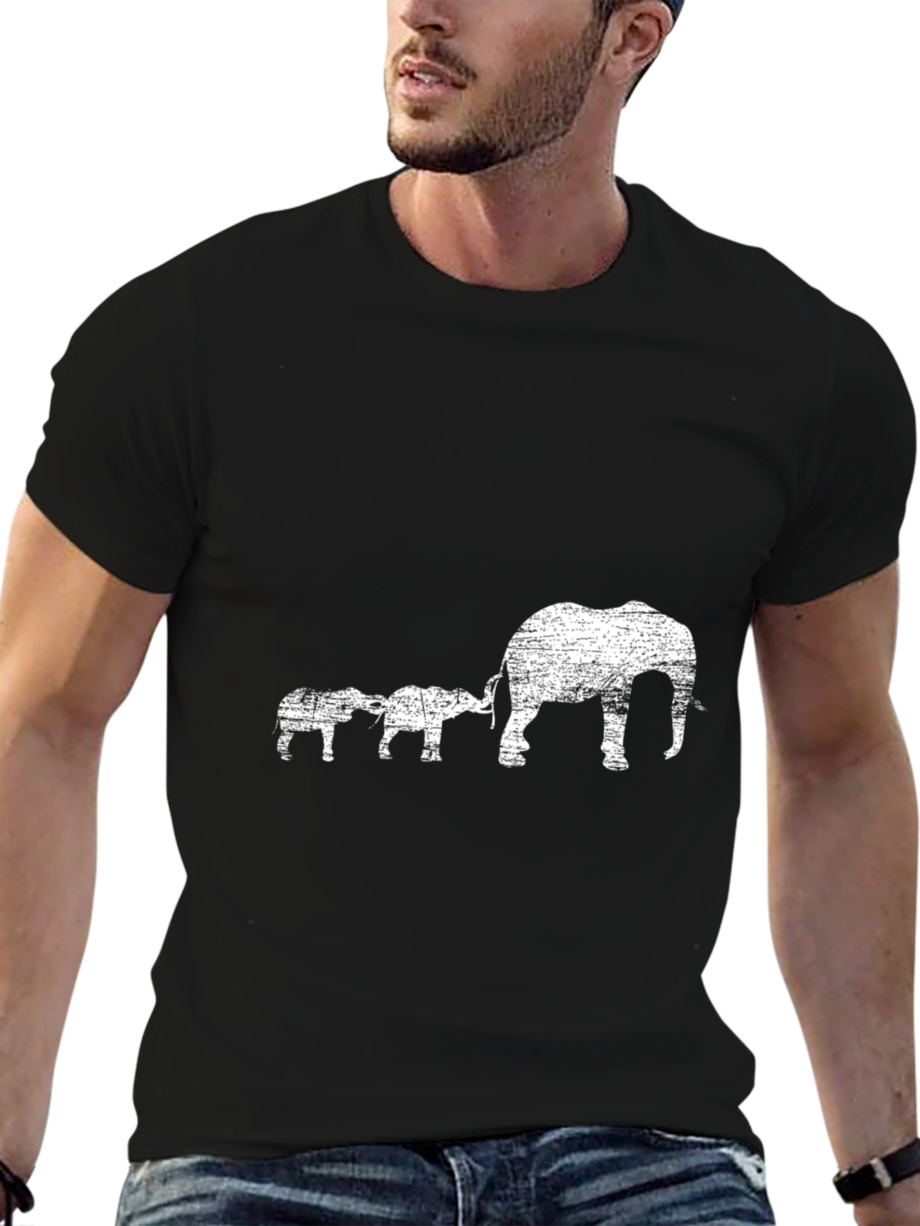 Elephant Family Graphic Tee - Black Cotton Casual T-Shirt