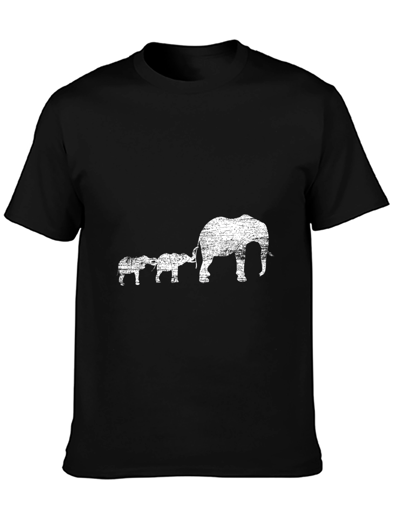 Elephant Family Graphic Tee - Black Cotton Casual T-Shirt