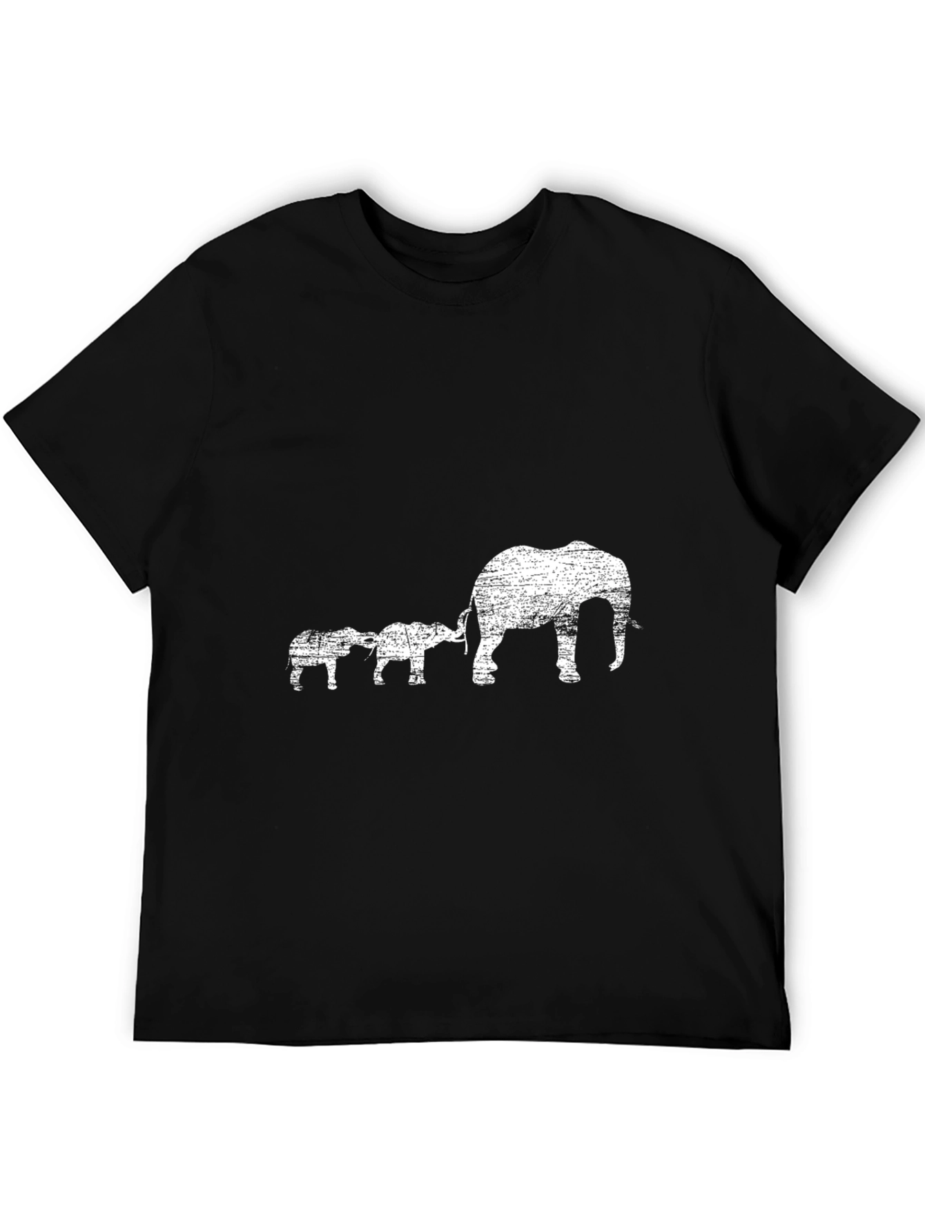 Elephant Family Graphic Tee - Black Cotton Casual T-Shirt