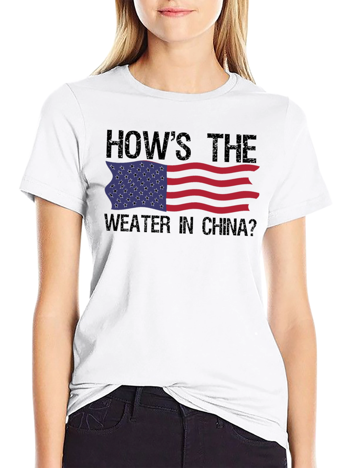 Funny USA Flag Hows The Weather In China? T-Shirt