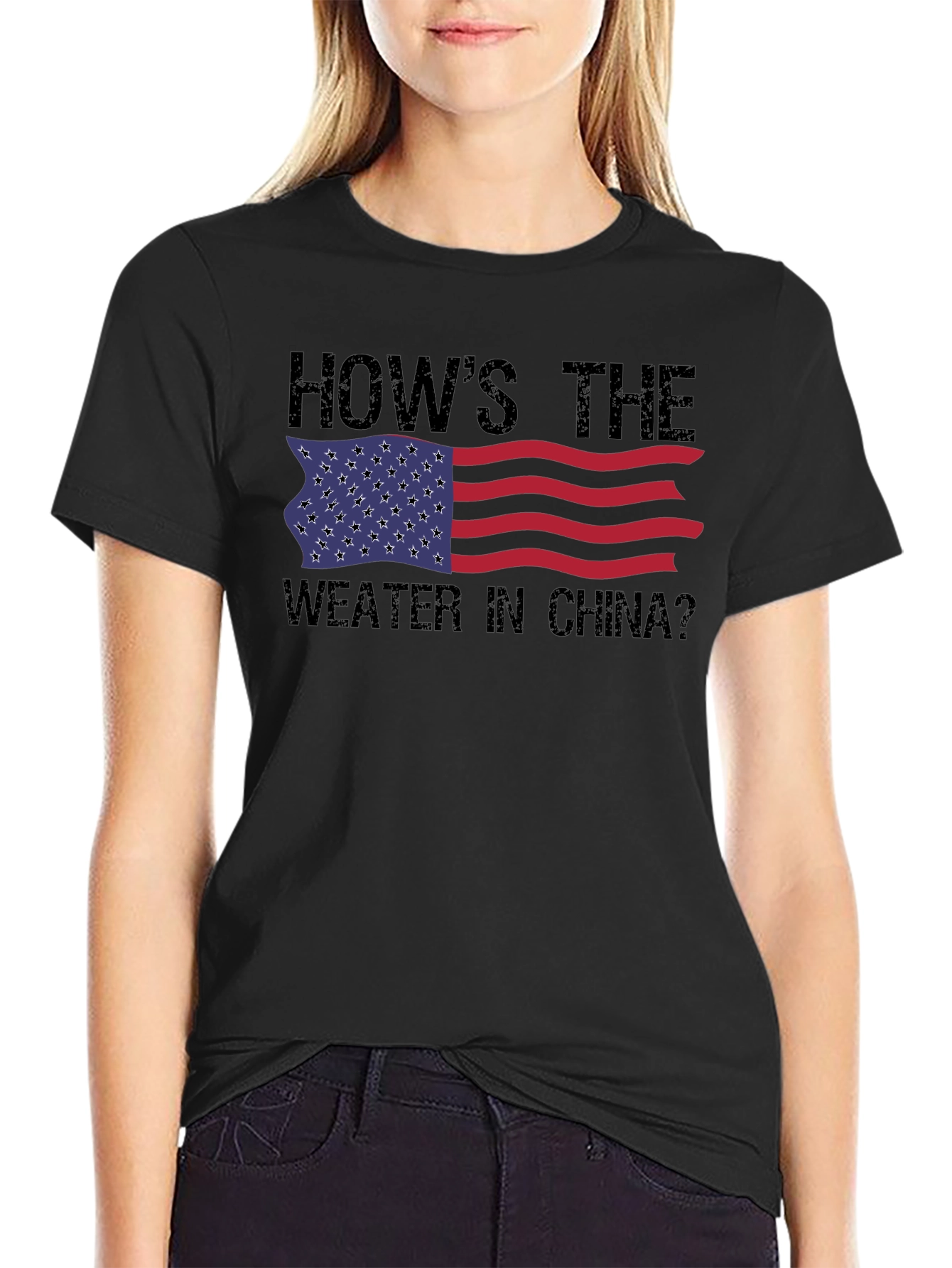 Funny USA Flag Hows The Weather In China? T-Shirt