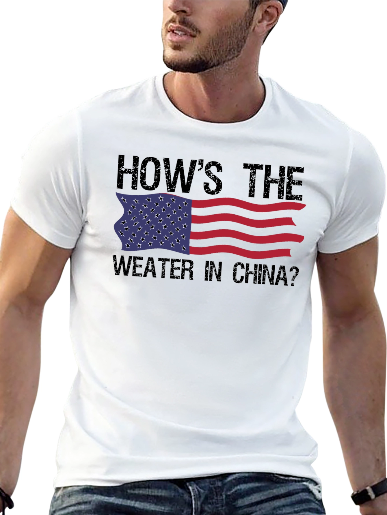 Funny USA Flag Hows The Weather In China? T-Shirt