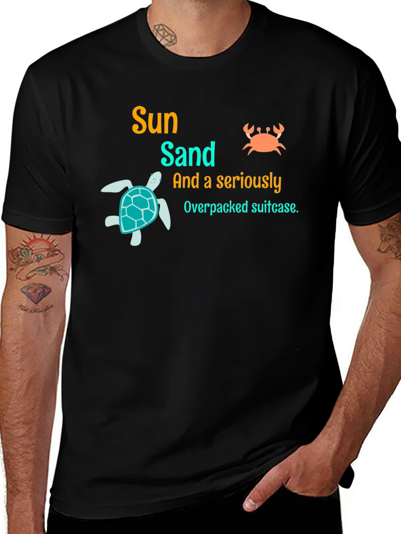 Sun Sand Overpacked Suitcase Black Graphic Tee