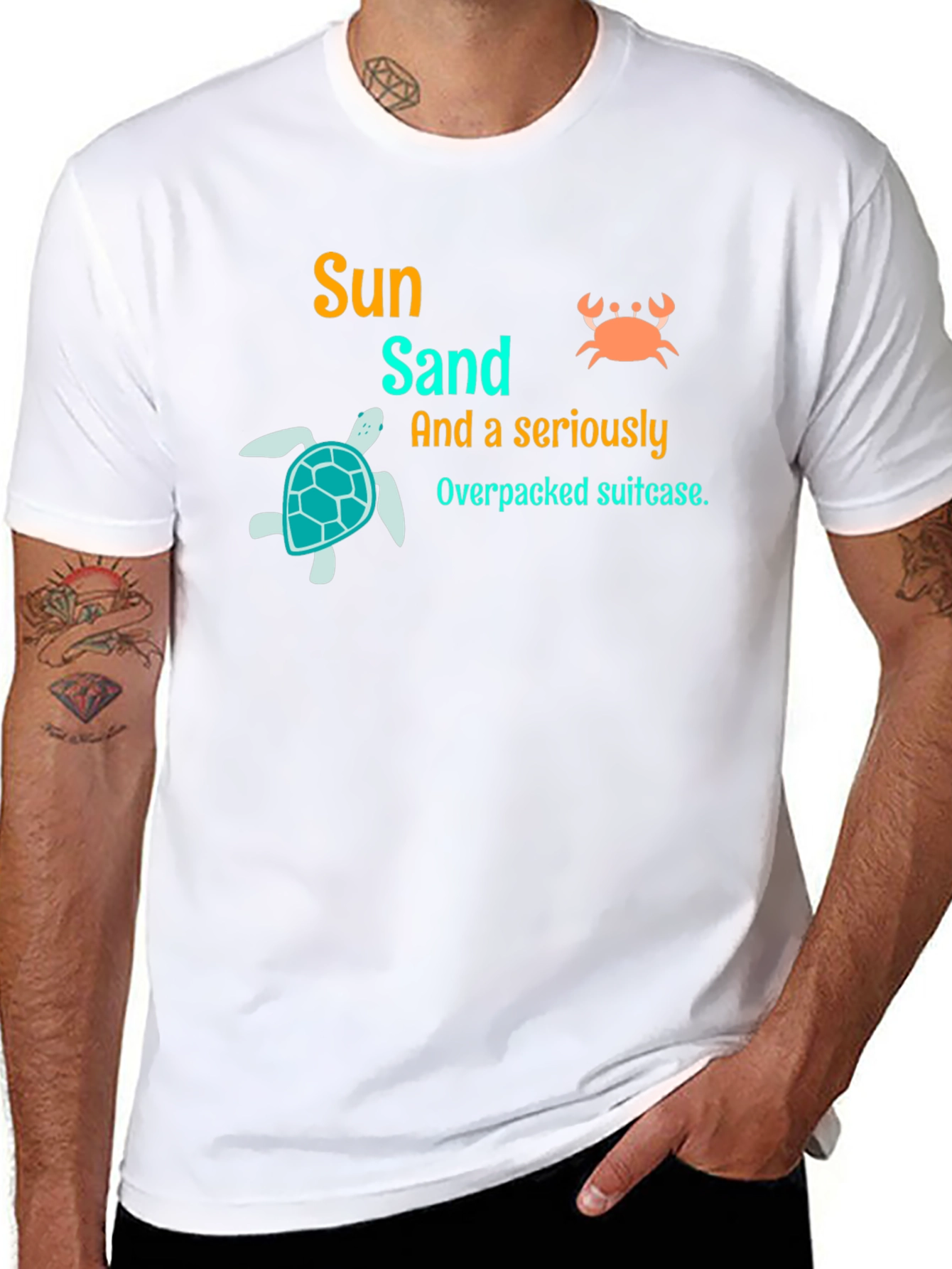 Sun Sand Overpacked Suitcase Black Graphic Tee
