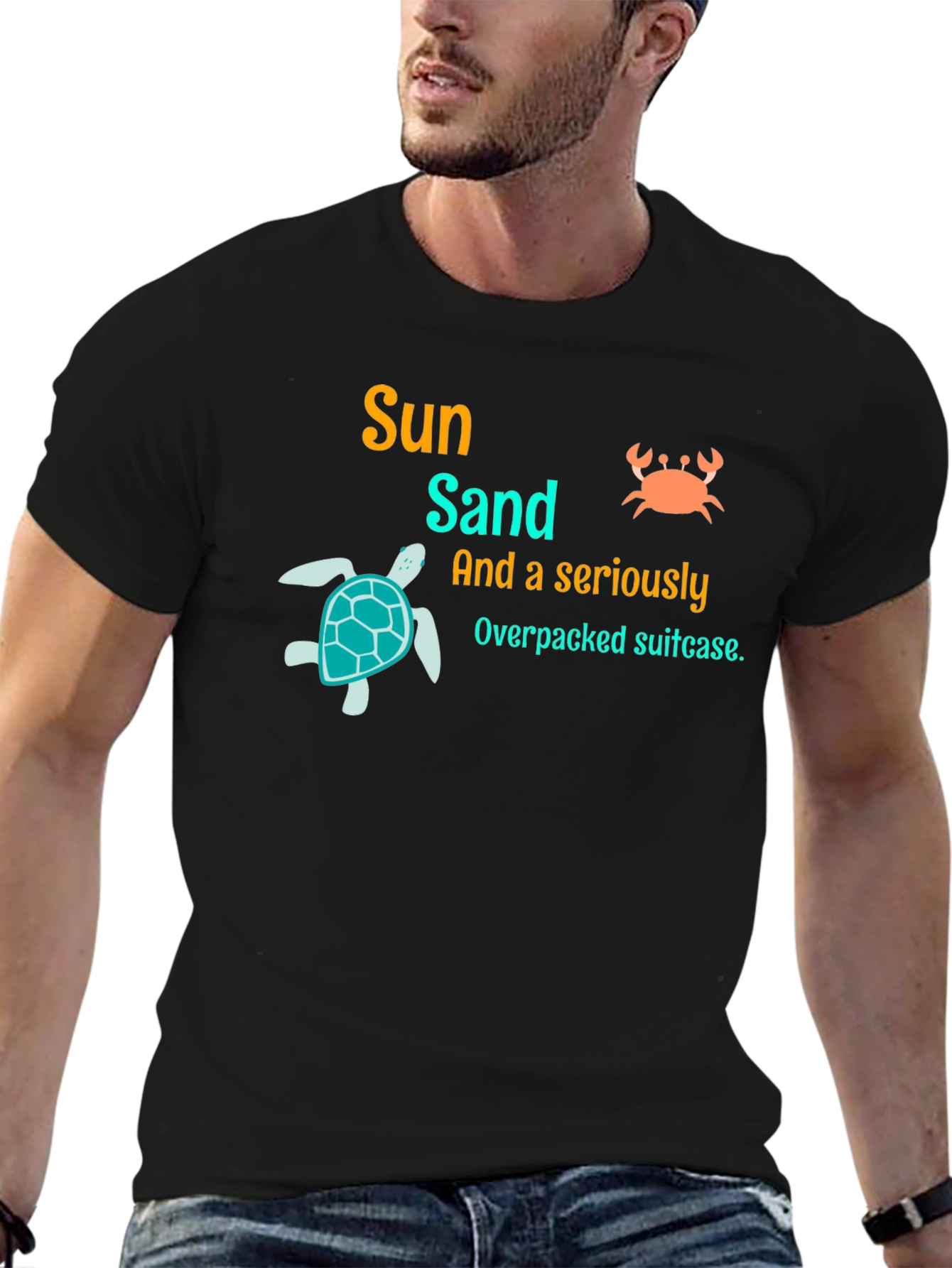 Sun Sand Overpacked Suitcase Black Graphic Tee