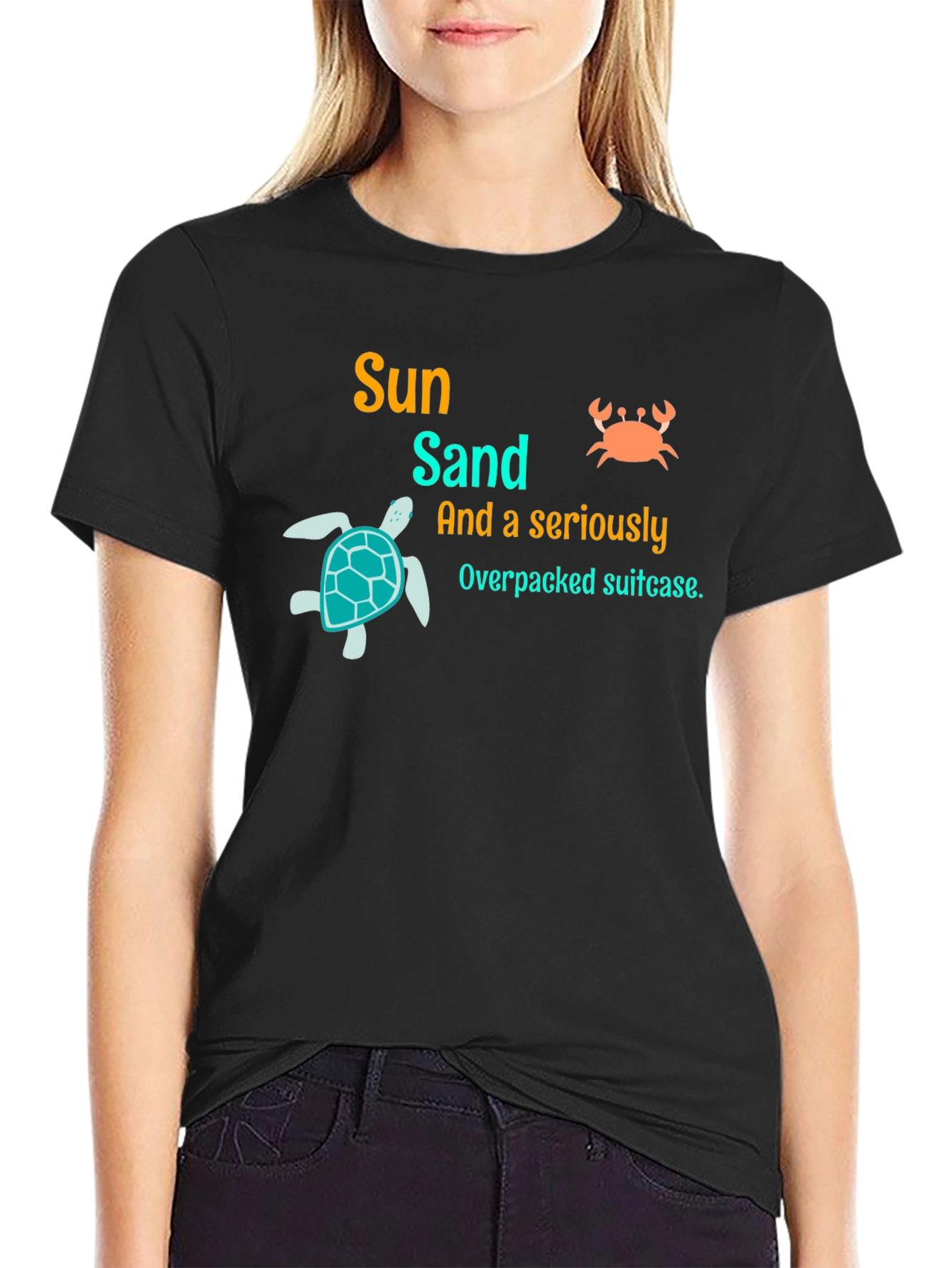 Sun Sand Overpacked Suitcase Black Graphic Tee