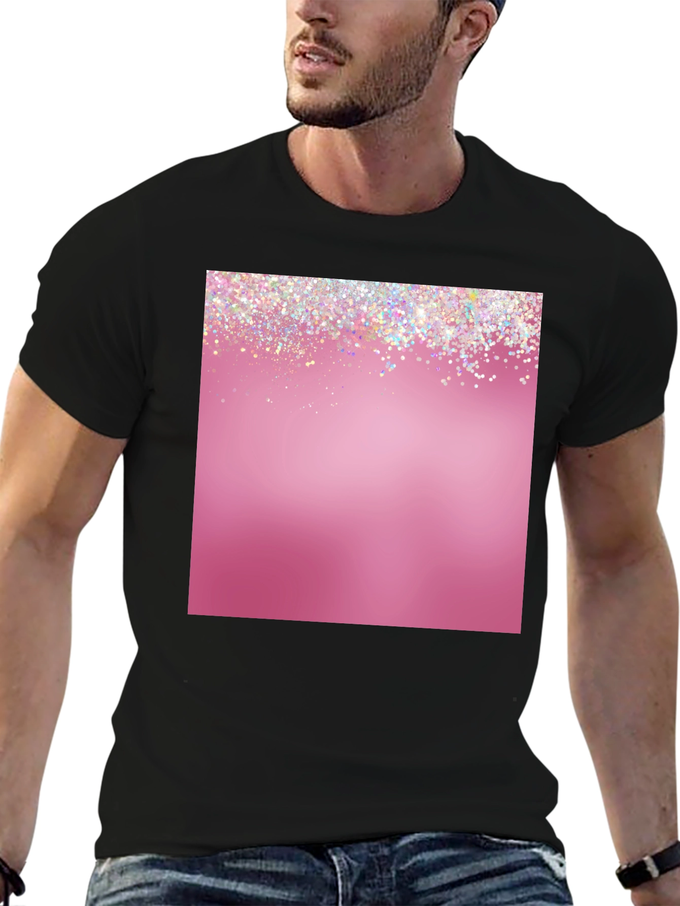 Glitter Pink Graphic Tee - Stylish Mens Casual Shirt