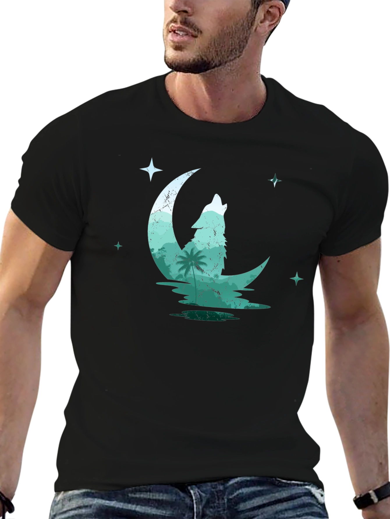Wolf Moon Graphic Tee - Black Cotton T-Shirt