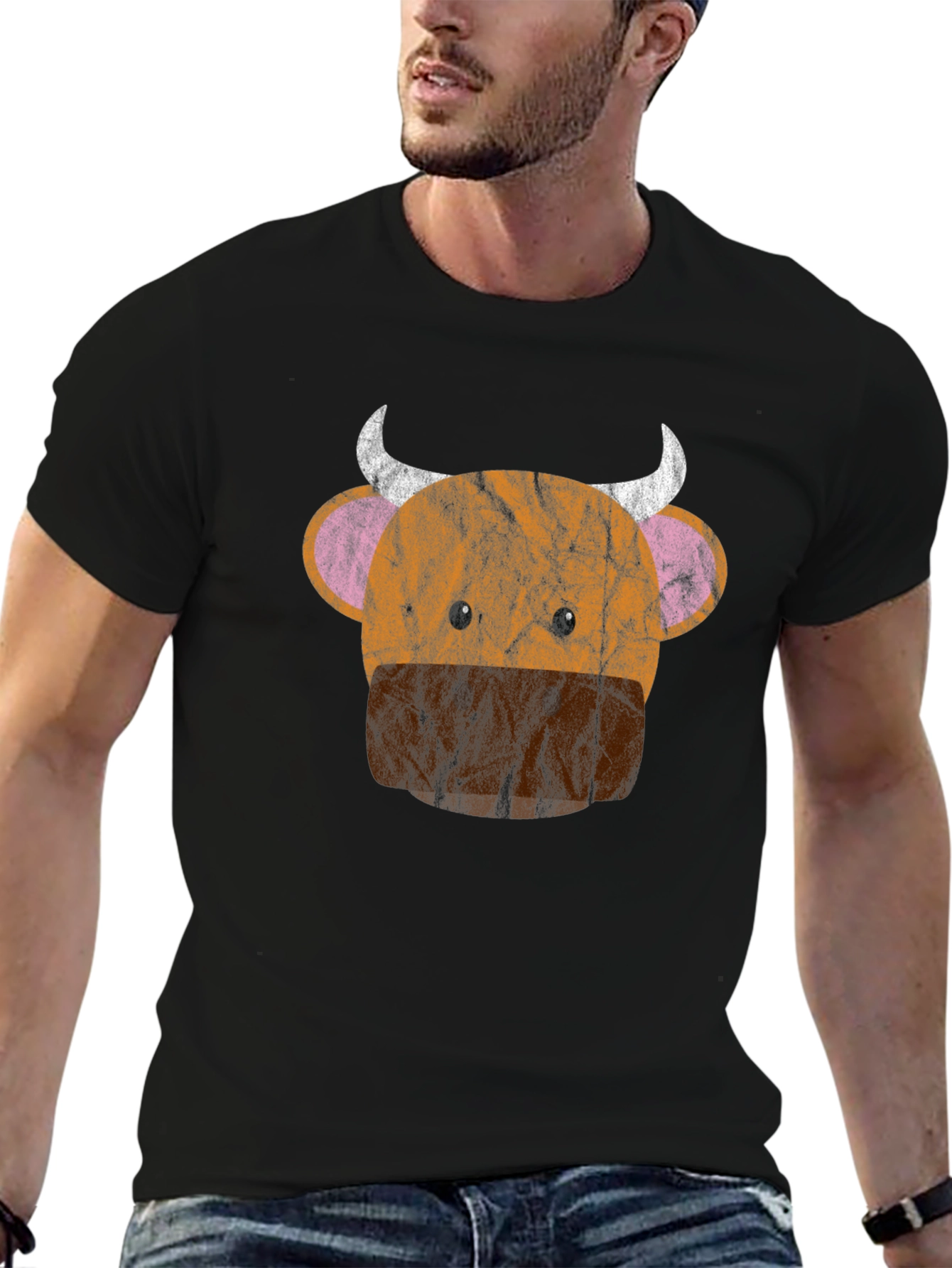 Funny Cow Face Graphic T-Shirt