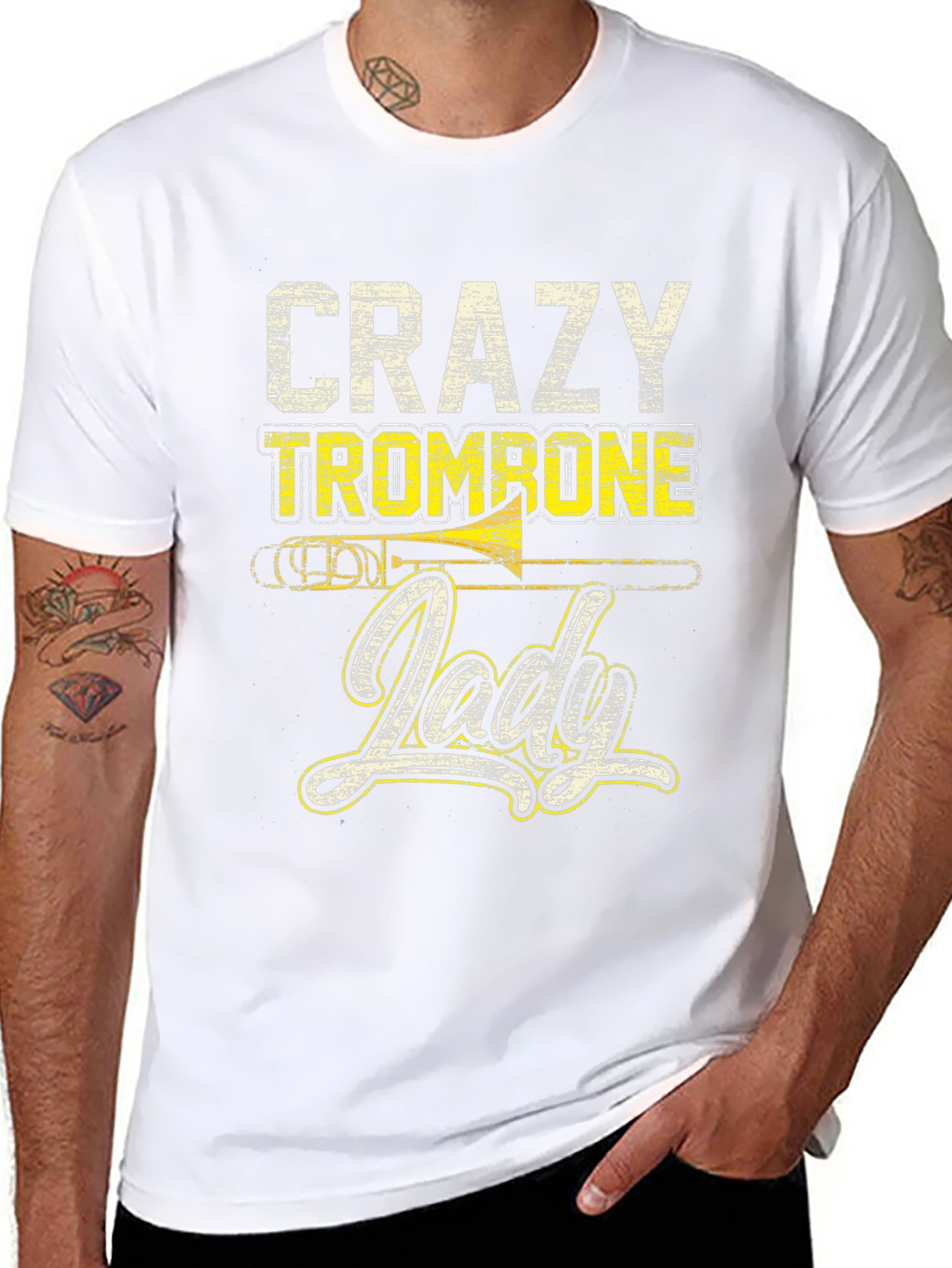 Crazy Trombone Lady Black T-Shirt - Music Lover Tee