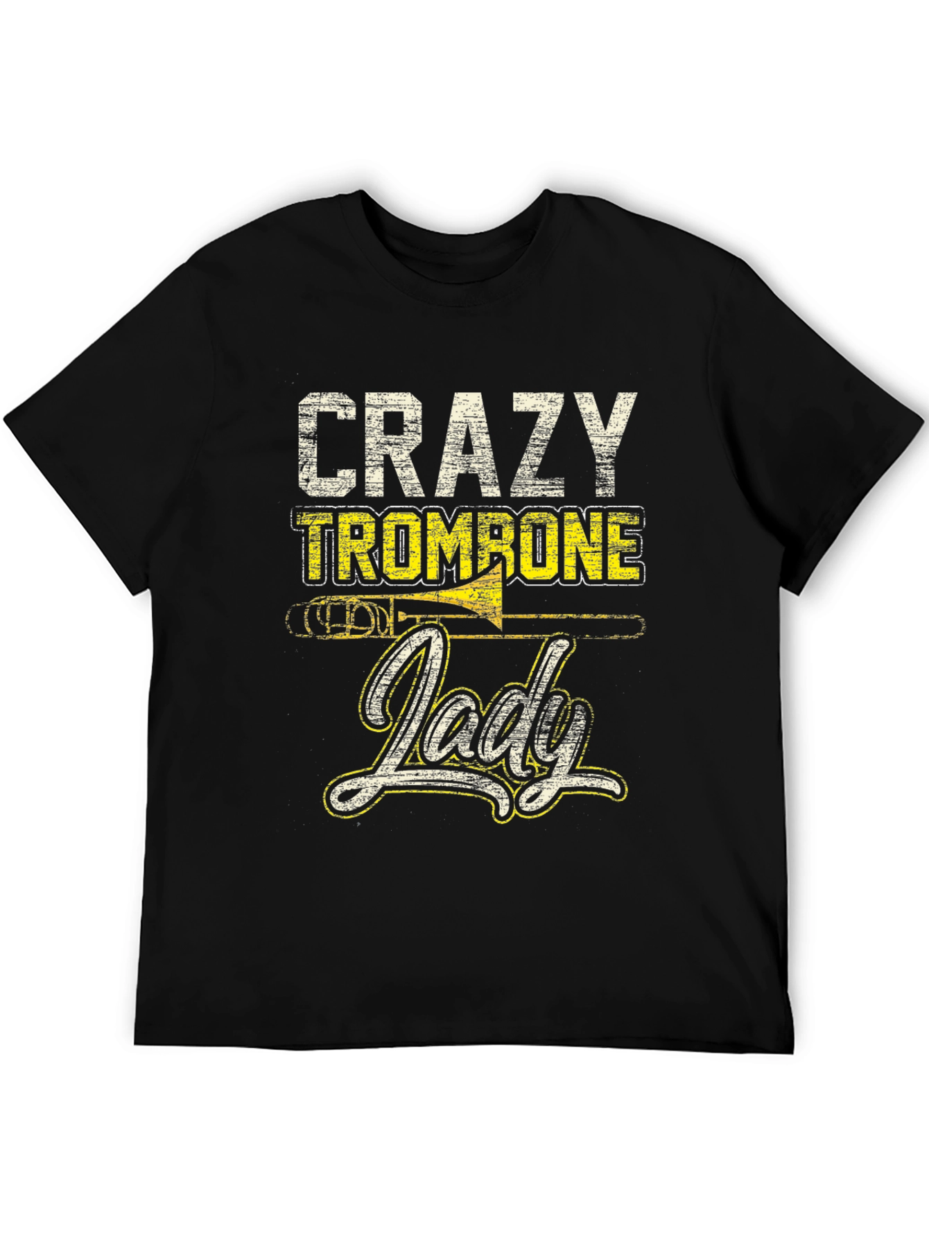 Crazy Trombone Lady Black T-Shirt - Music Lover Tee
