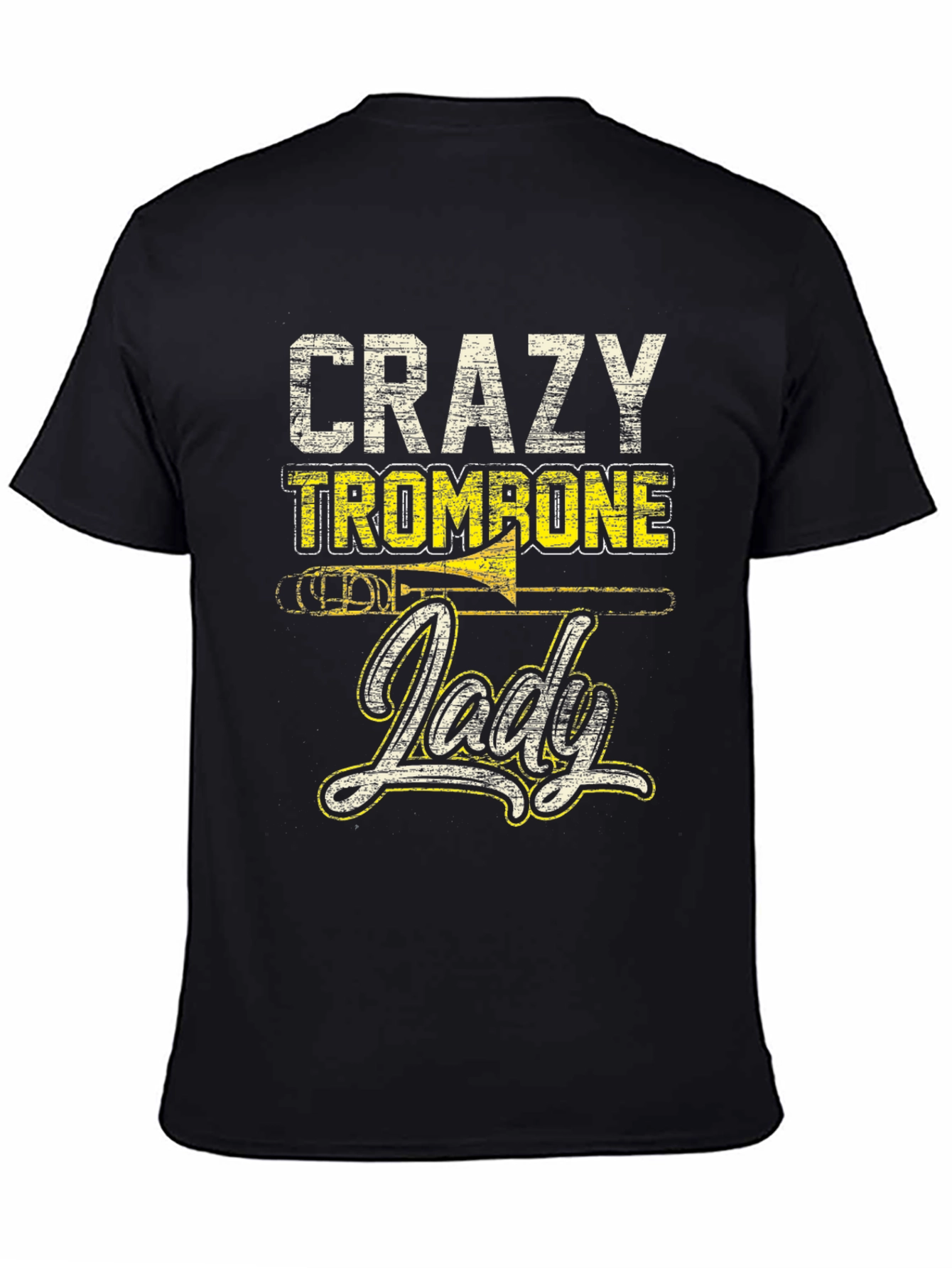 Crazy Trombone Lady Black T-Shirt - Music Lover Tee