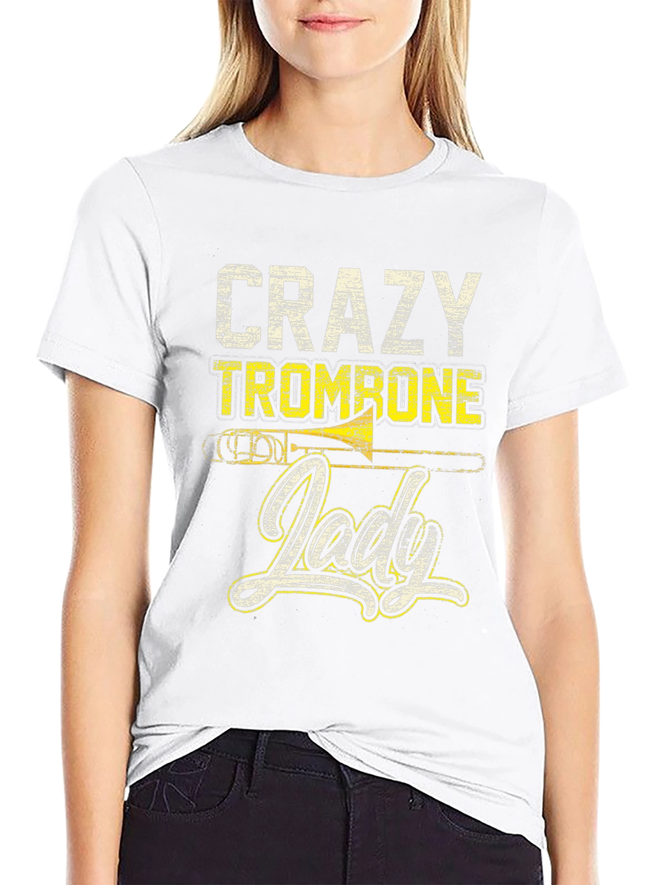 Crazy Trombone Lady Black T-Shirt - Music Lover Tee