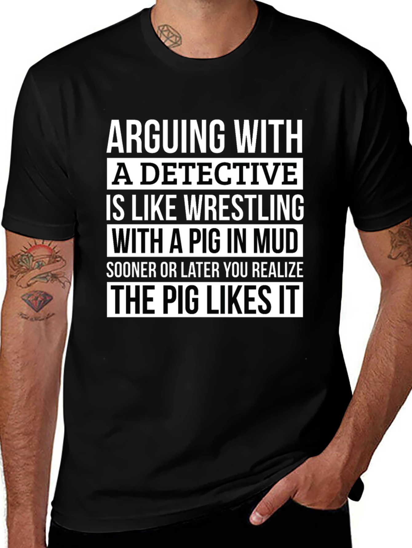 Detective Pig Mud Wrestling Graphic Tee
