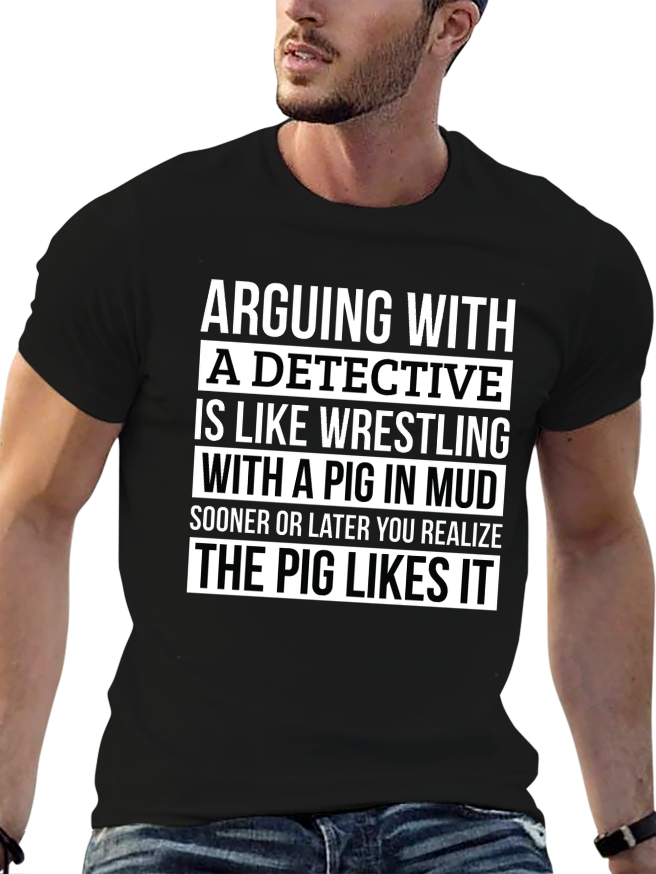 Detective Pig Mud Wrestling Graphic Tee