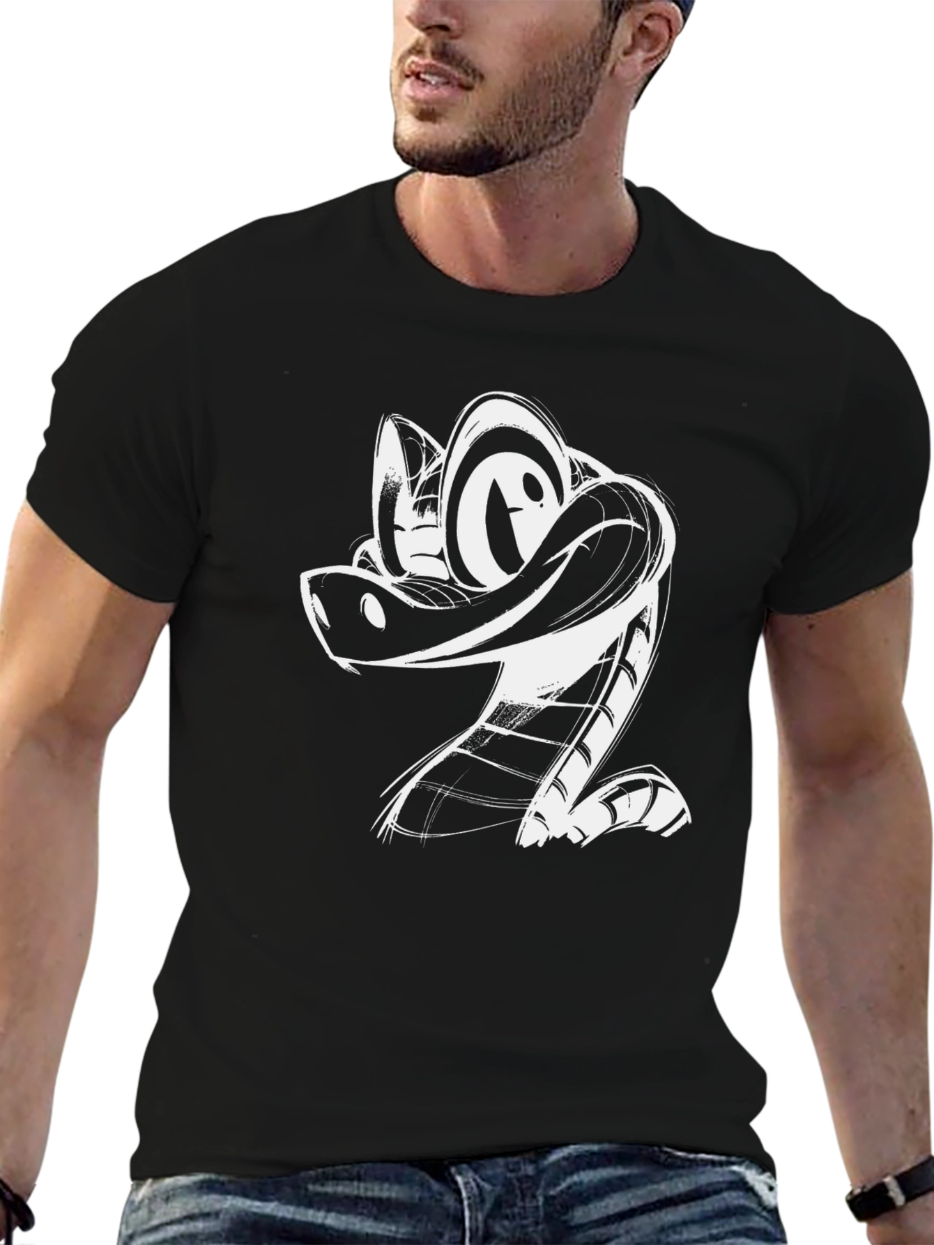 Cartoon Snake Graphic Tee - Black