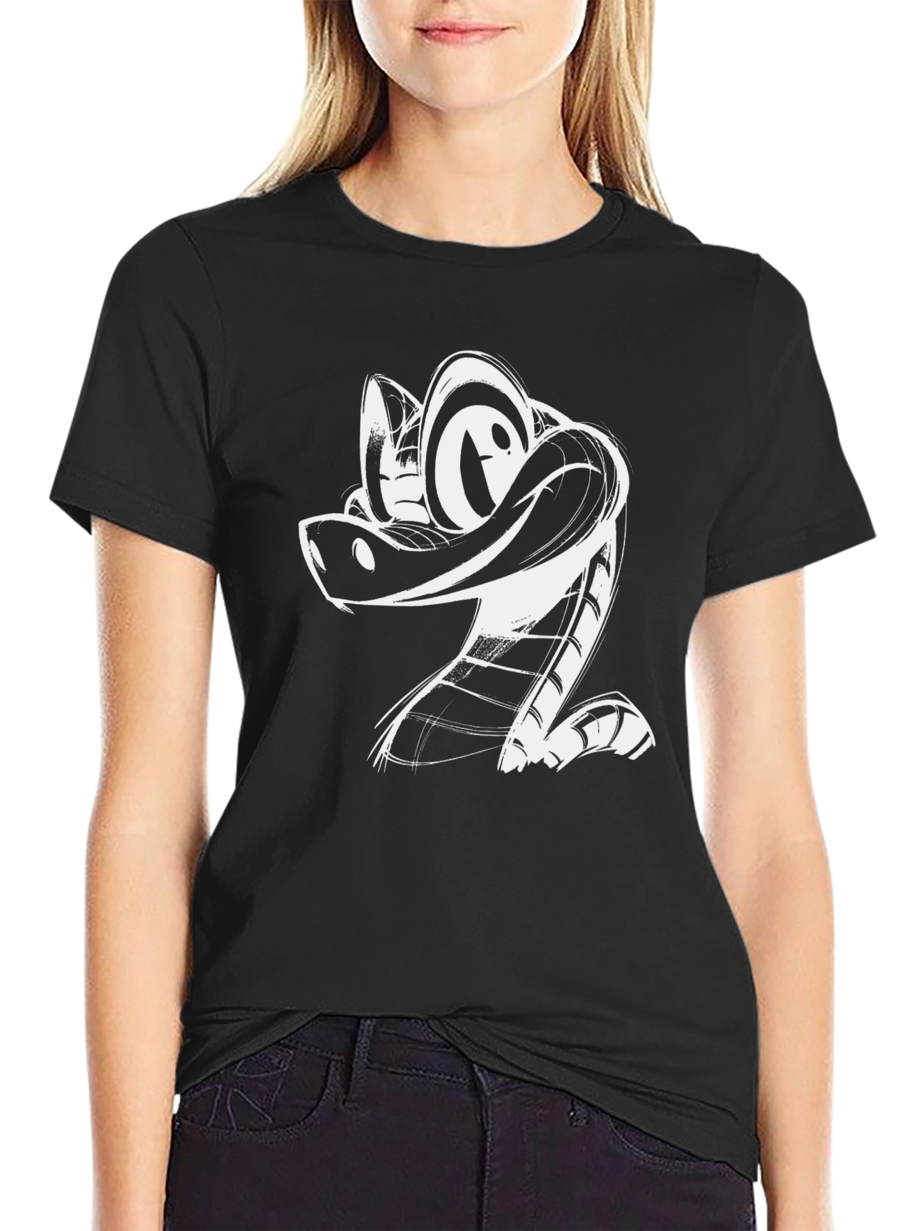 Cartoon Snake Graphic Tee - Black