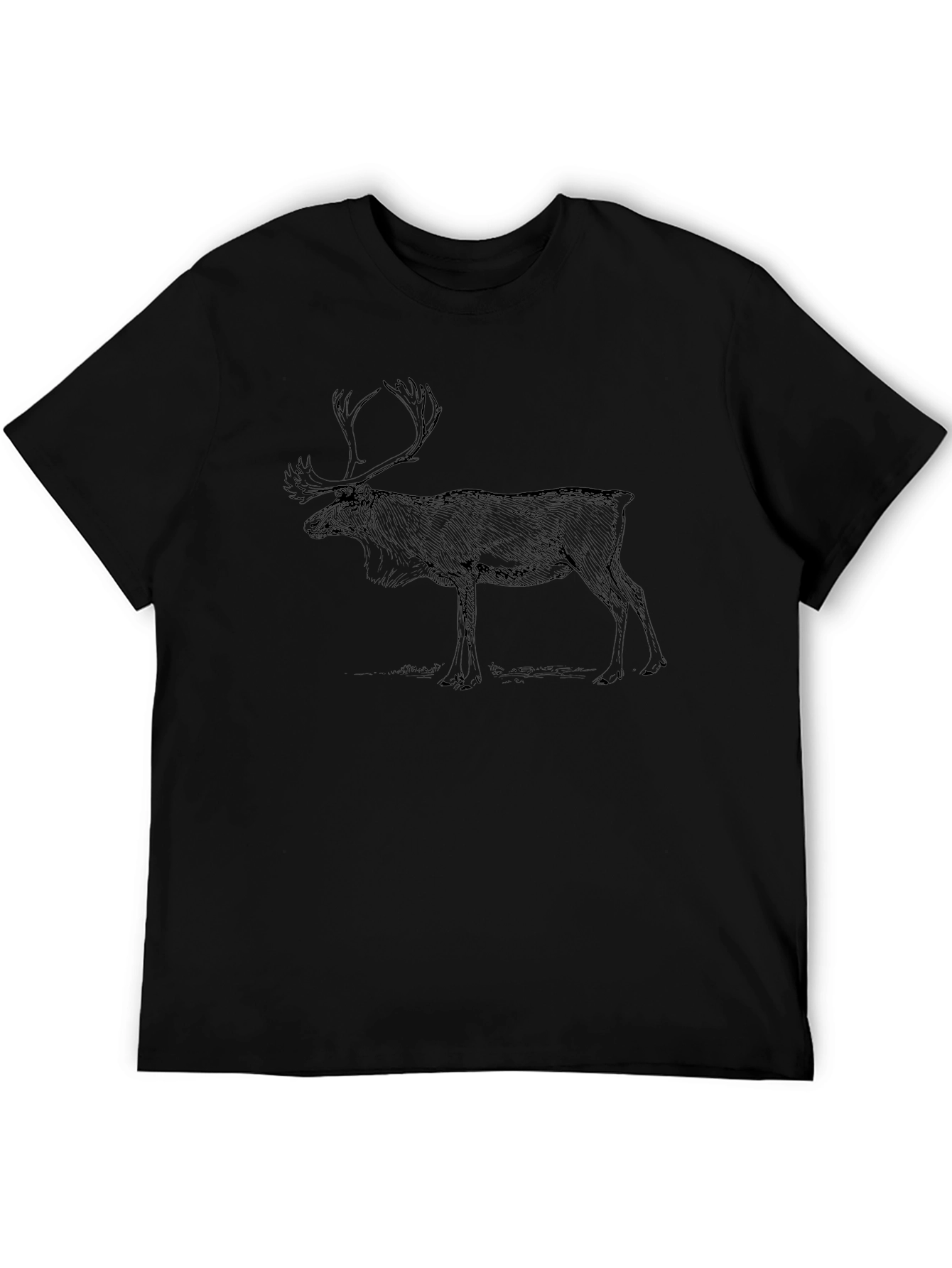 Black T-Shirt with Deer Graphic Print