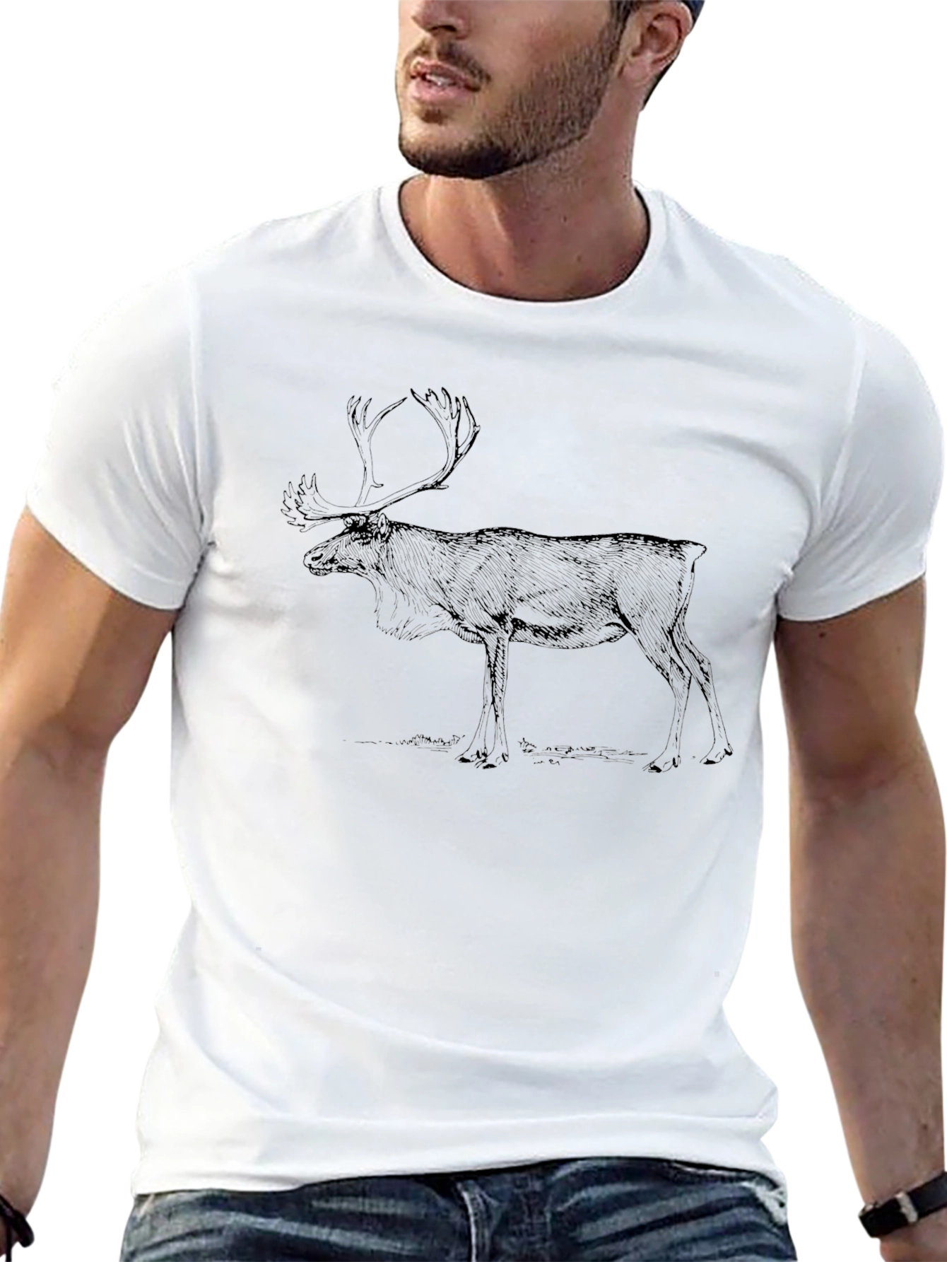 Black T-Shirt with Deer Graphic Print