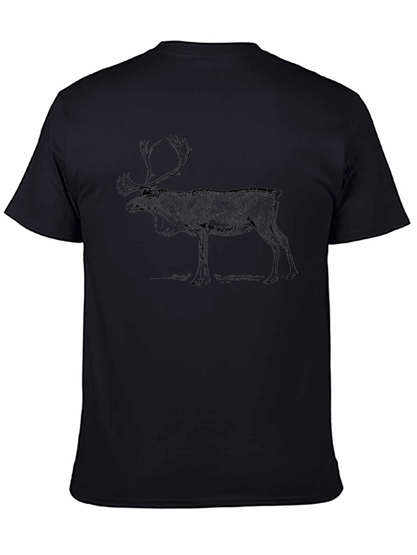 Black T-Shirt with Deer Graphic Print
