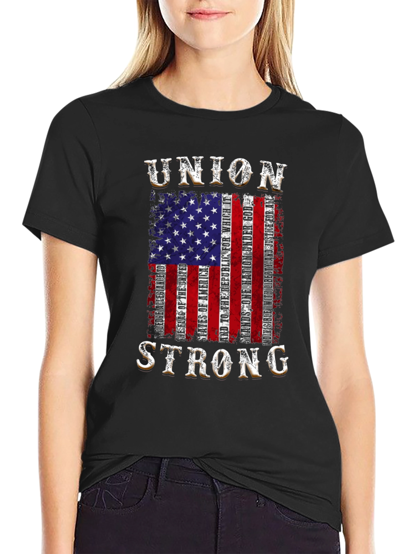 Union Strong Patriotic American Flag Graphic Tee