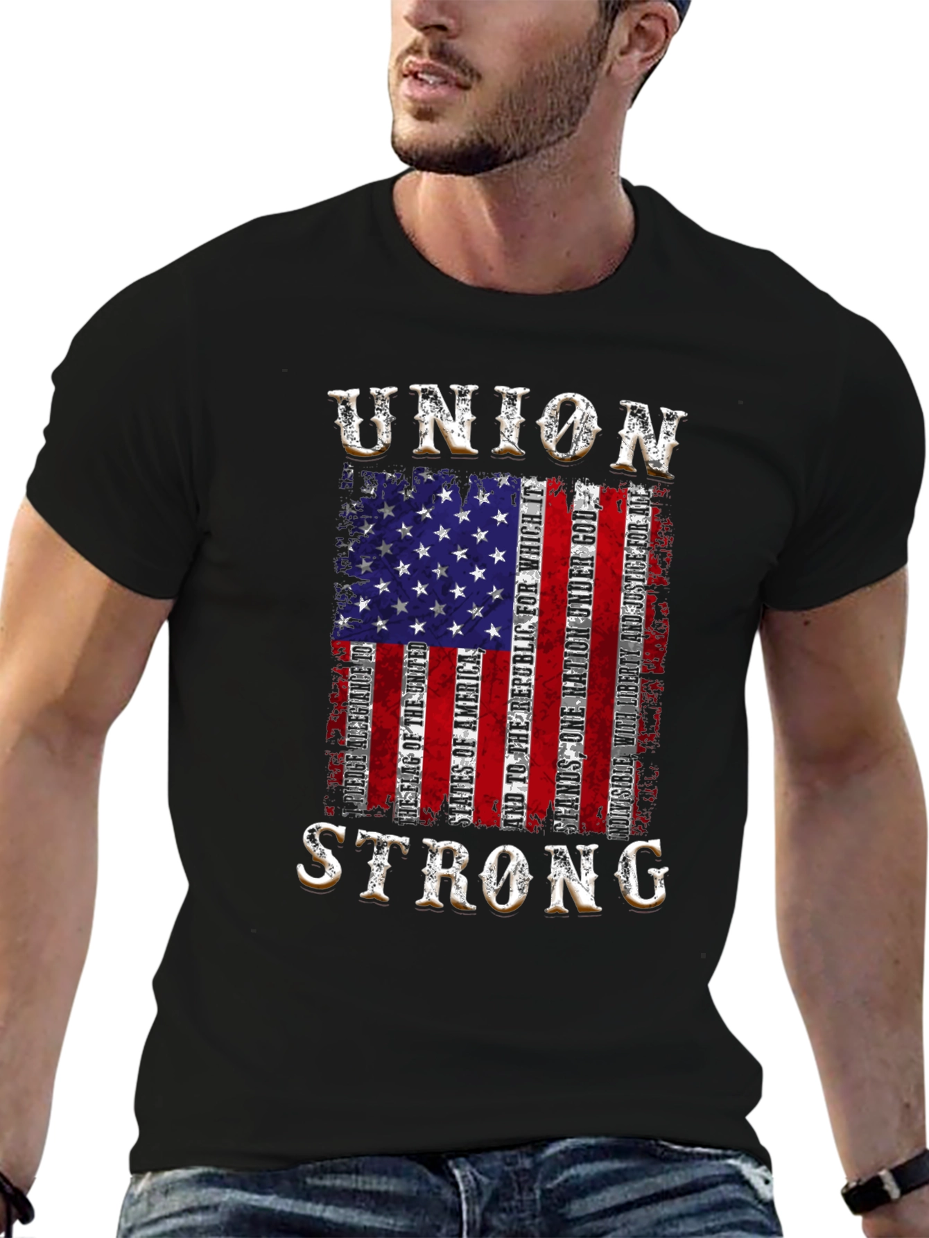 Union Strong Patriotic American Flag Graphic Tee