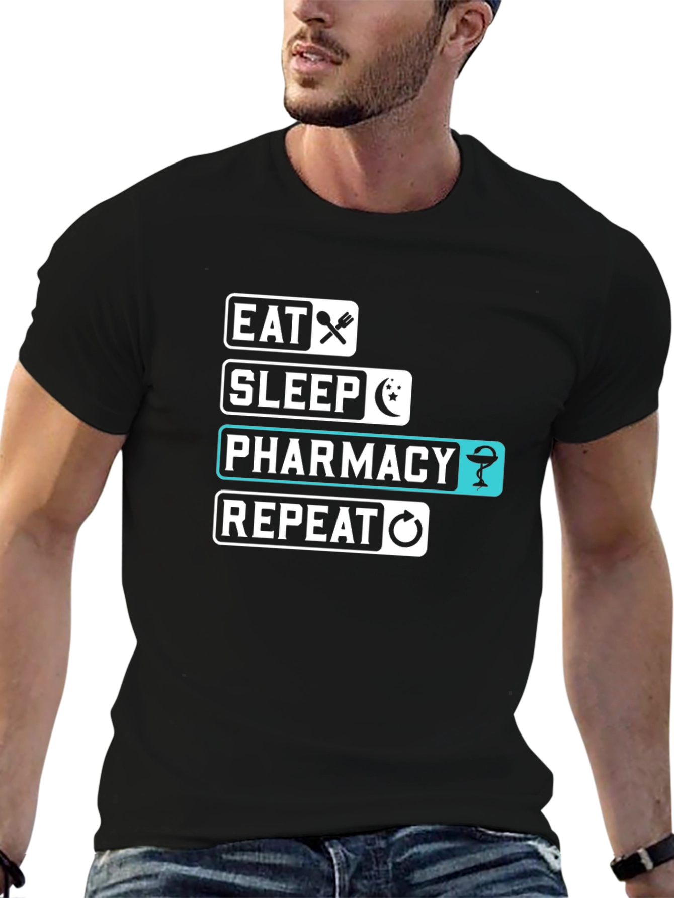 Eat Sleep Pharmacy Repeat Black T-Shirt