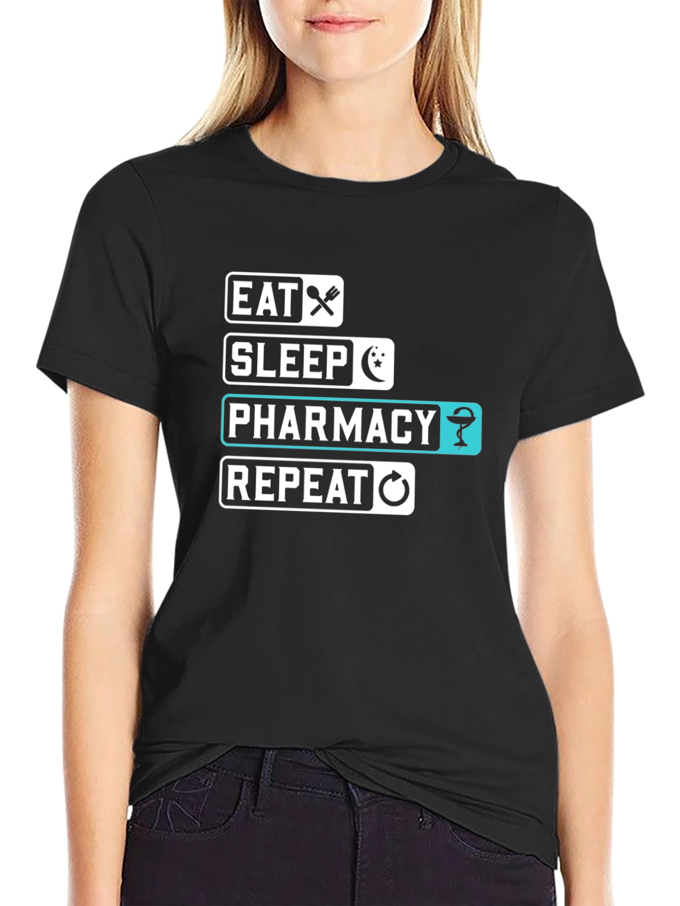 Eat Sleep Pharmacy Repeat Black T-Shirt