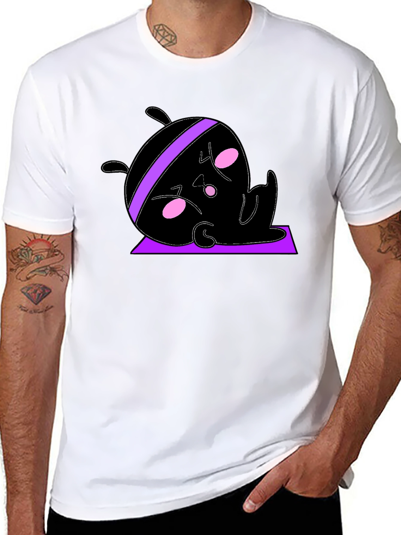 Funny Yoga Cartoon Black T-Shirt
