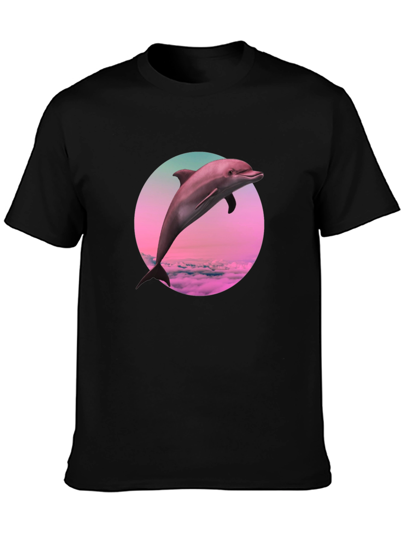 Dolphin Sunset T-Shirt - Black Crew Neck