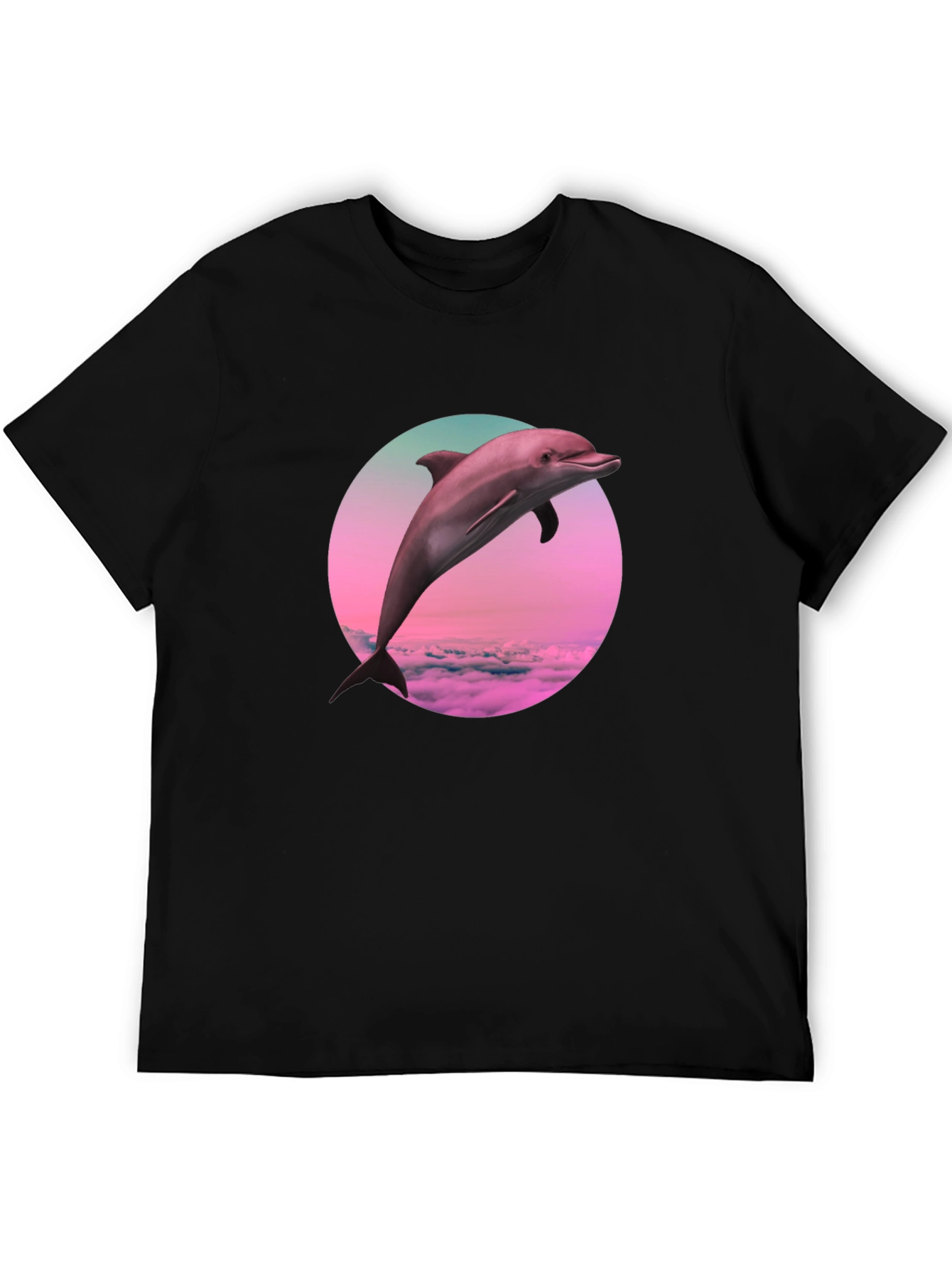Dolphin Sunset T-Shirt - Black Crew Neck