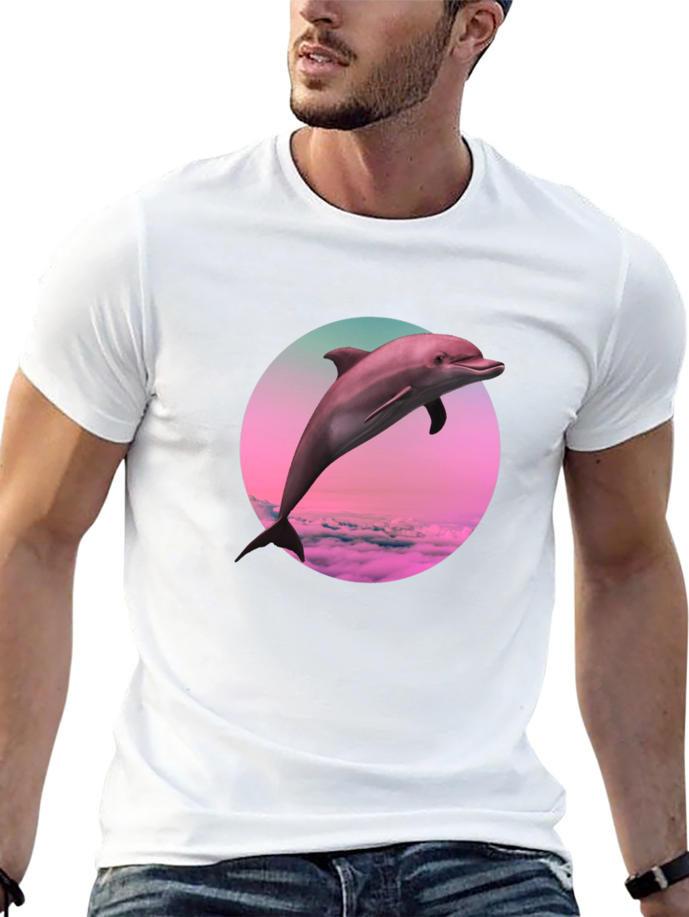 Dolphin Sunset T-Shirt - Black Crew Neck
