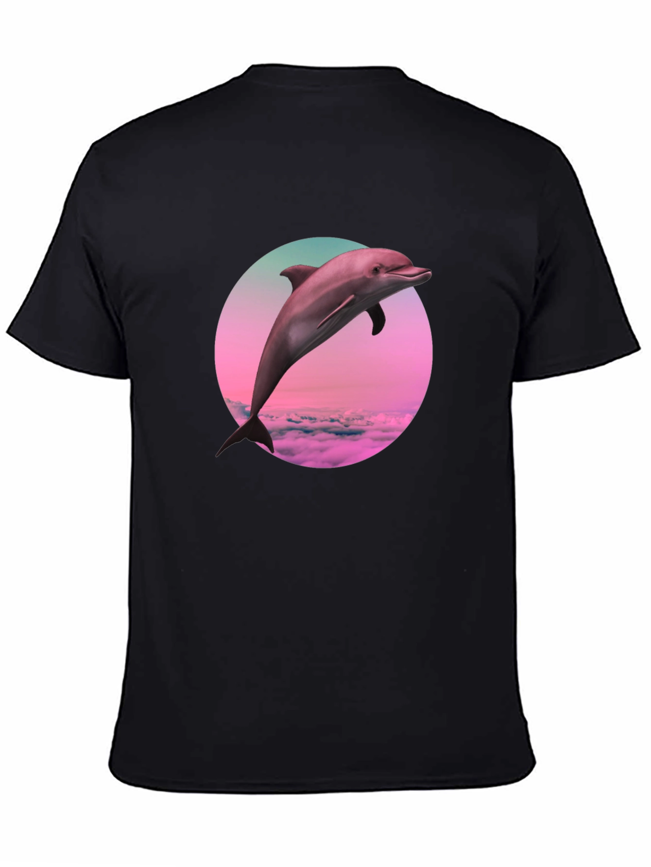Dolphin Sunset T-Shirt - Black Crew Neck