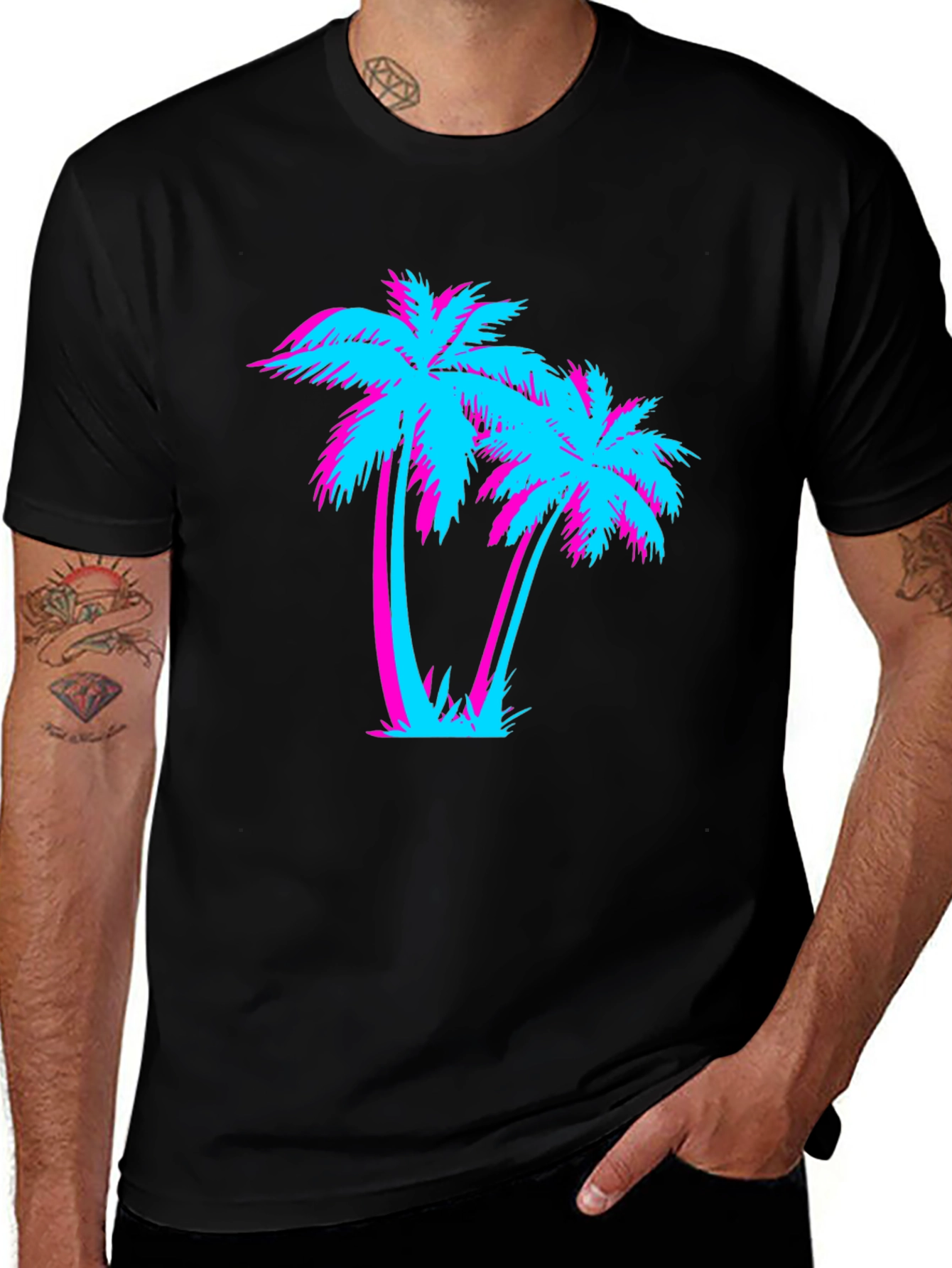 Retro Palm Tree Graphic Tee - Miami Vice Style