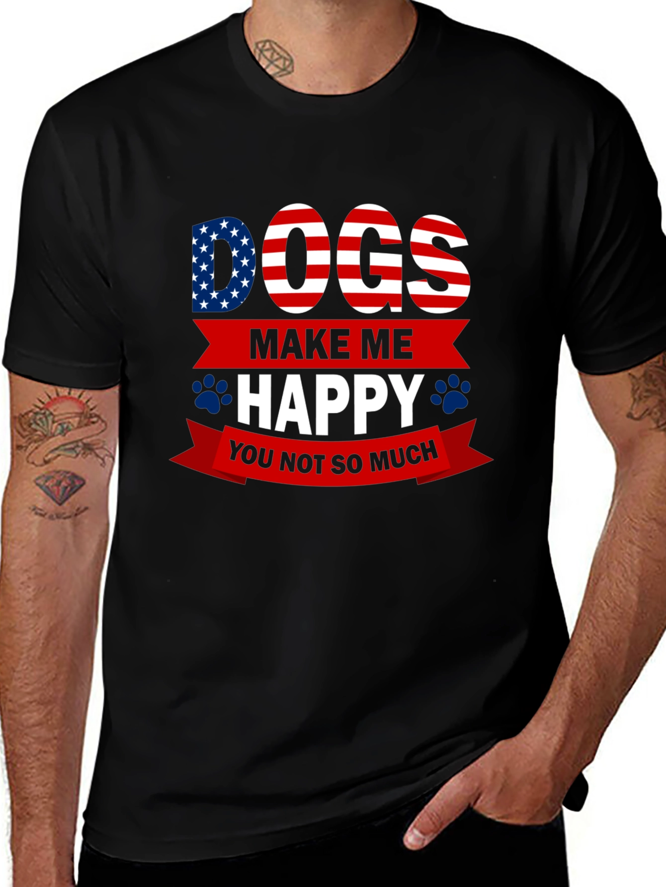 Dogs Make Me Happy T-Shirt - USA Patriotic Style