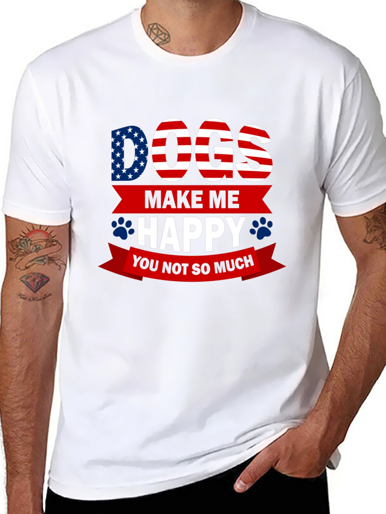 Dogs Make Me Happy T-Shirt - USA Patriotic Style
