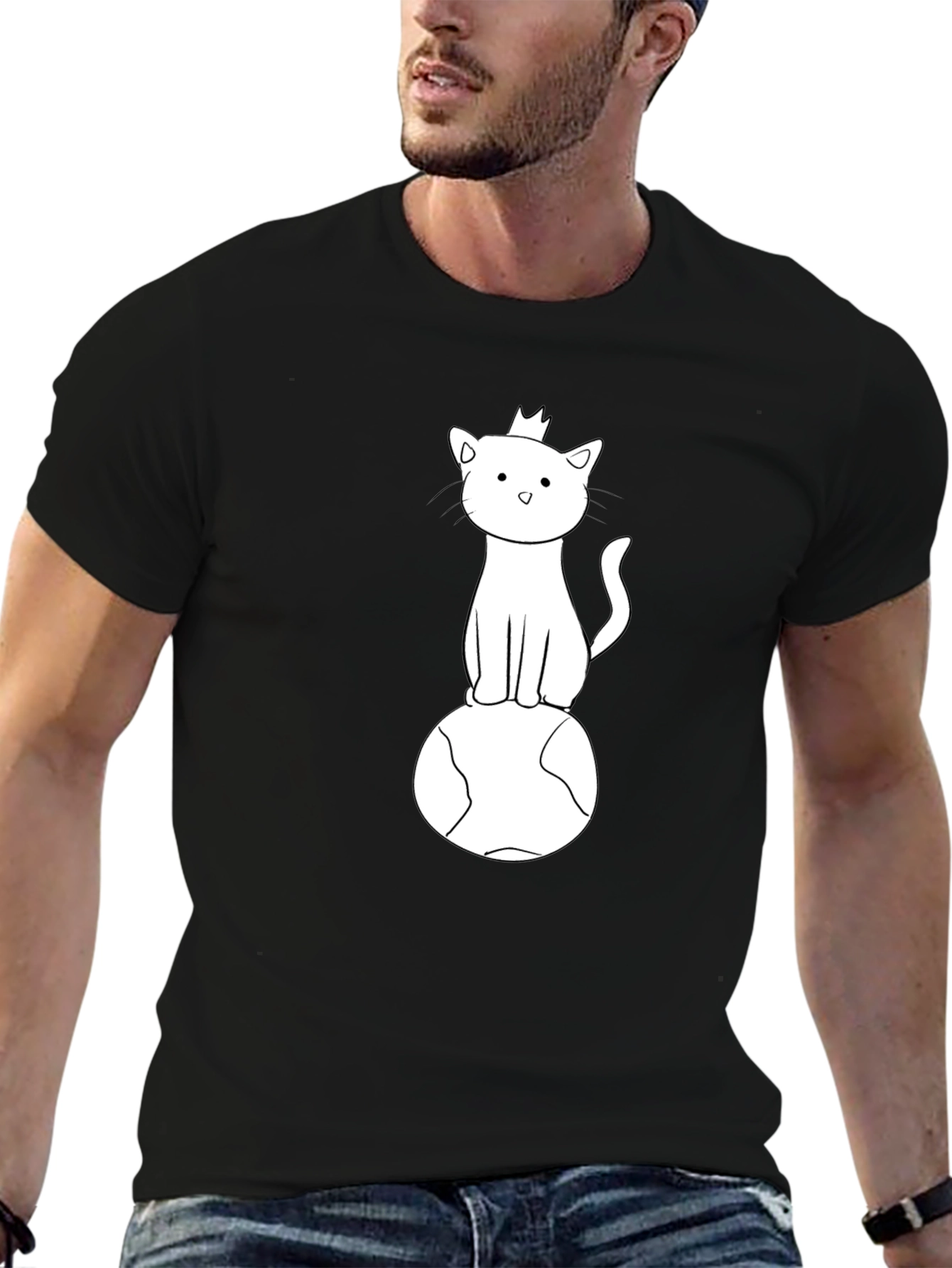 King Cat on World Graphic Tee - Black