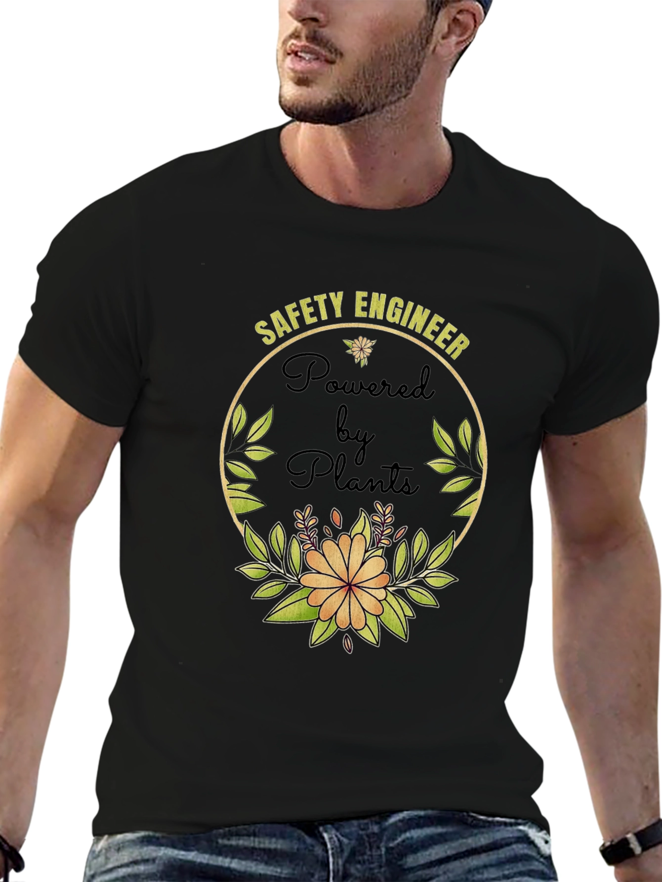 Safety Engineer Powered by Plants Graphic T-Shirt